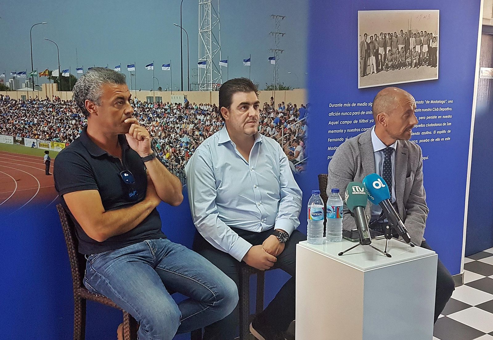 Juan Guerrero, en el centro de la imagen entre el vicepresidente y el presidente en su presentación.