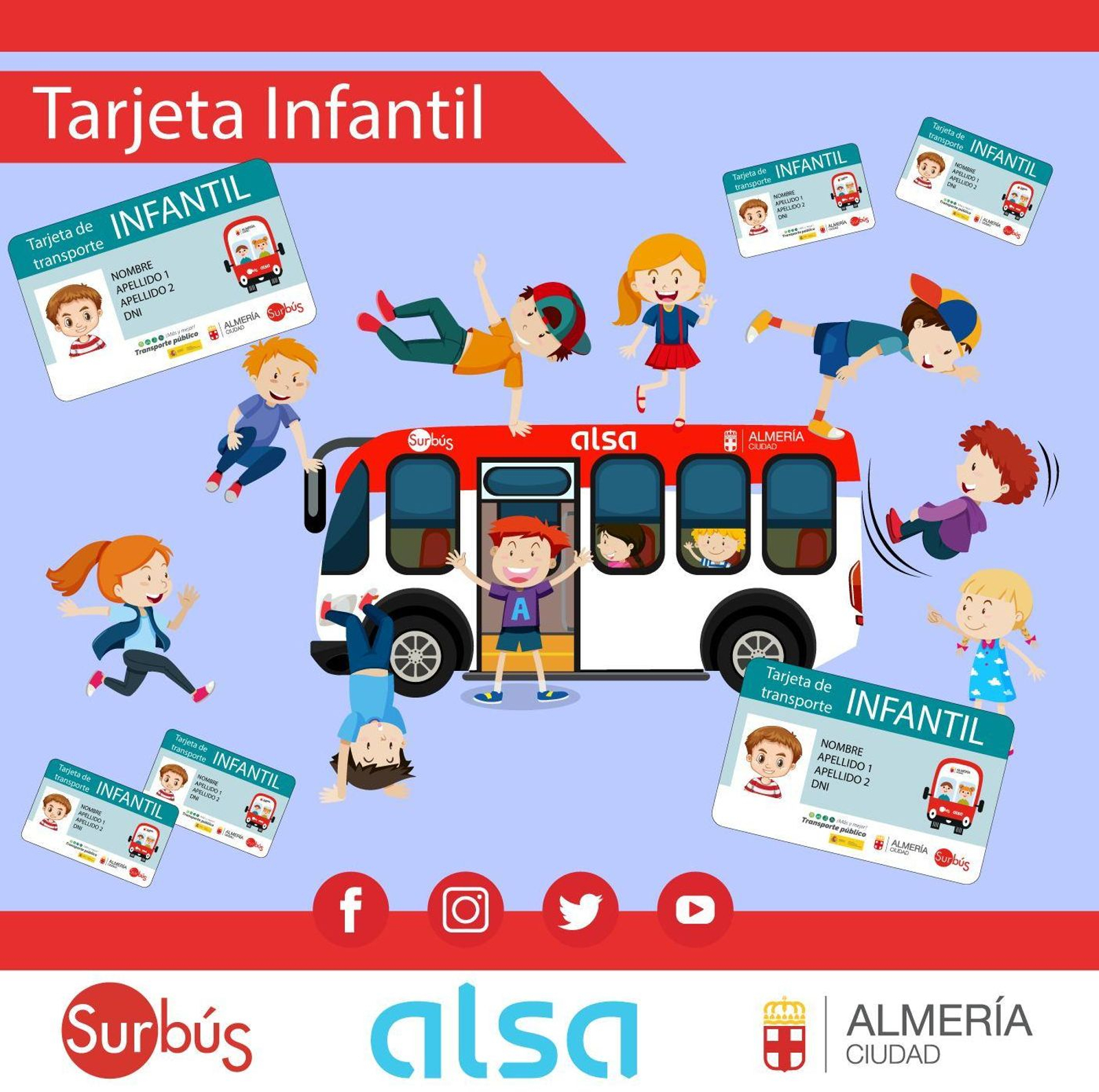 Para poder viajar gratis es imprescindible solicitar la Tarjeta Infantil a Surbus