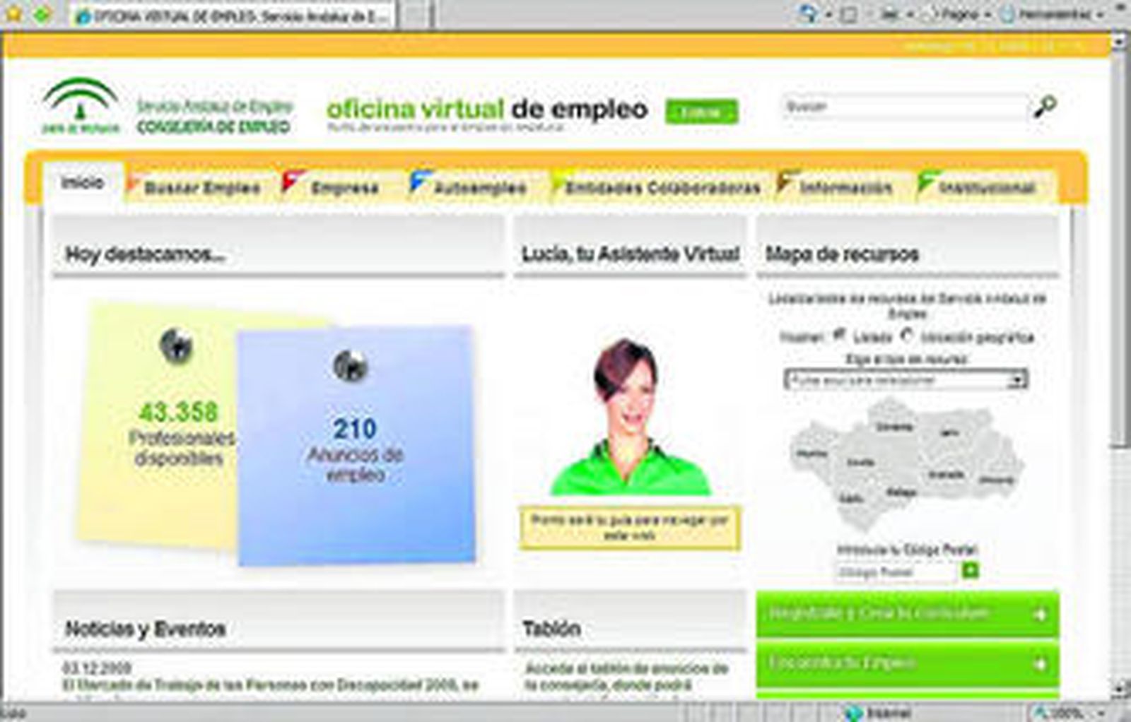 Imagen de la oficina virtual de empleo en la web.