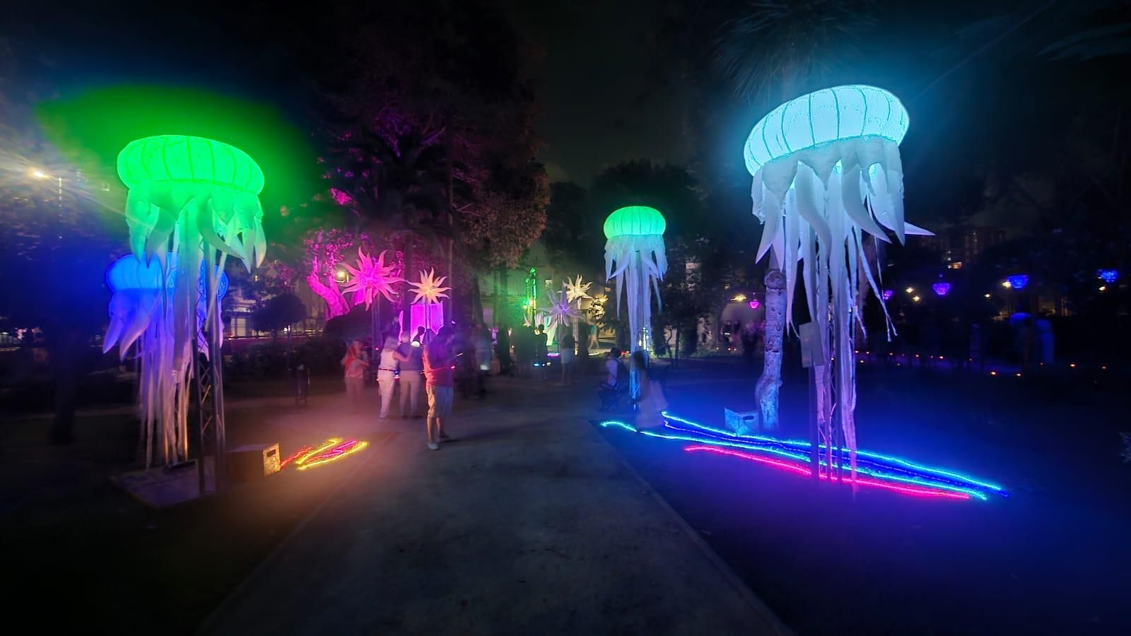 La iluminación artística de los Jardines Saccone.