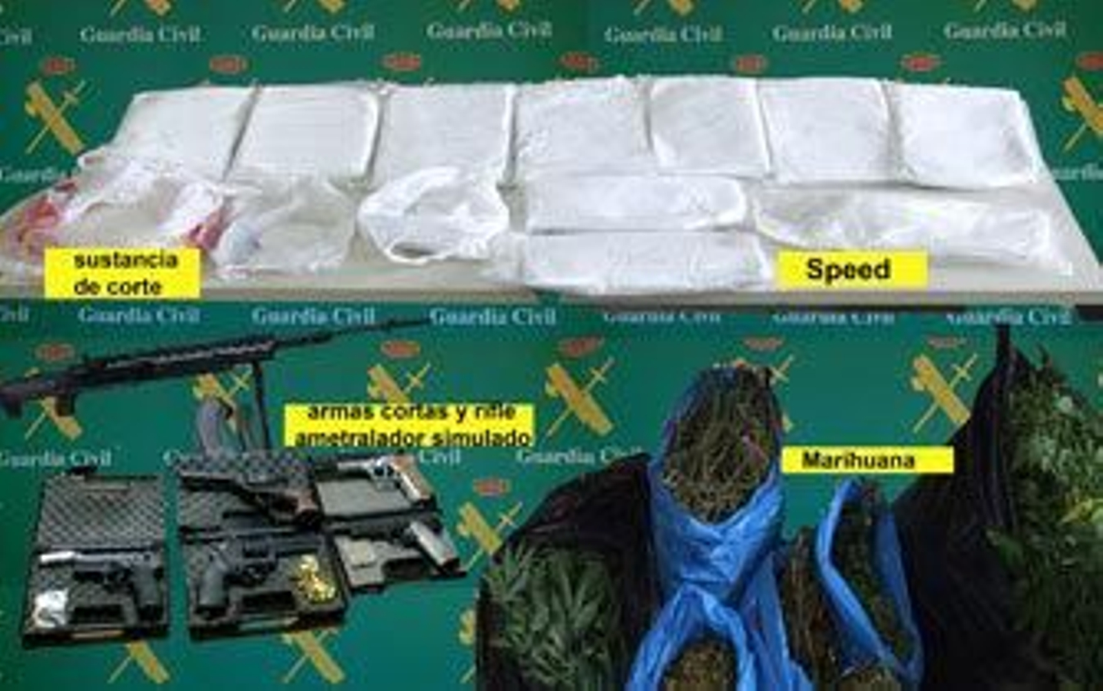 Imagen de parte de la droga y las armas incautadas en la operación./Guardia Civil