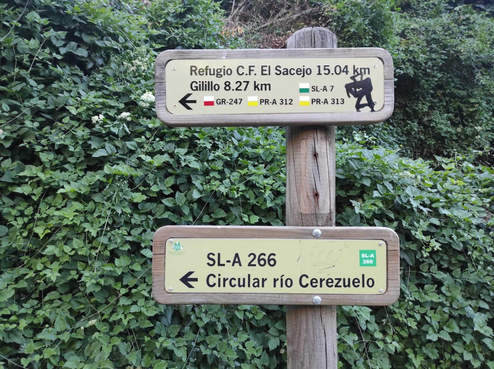 Señalética del sendero, que conecta con la Ruta del Refugio El Sacejo y la Ruta del Pico Gilillo. Señalética del sendero, que conecta con la Ruta del Refugio El Sacejo y la Ruta del Pico Gilillo.