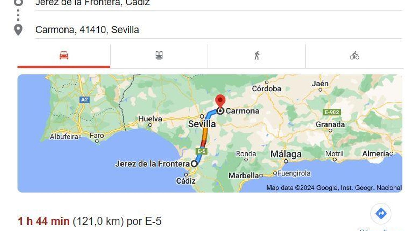 Distancia Jerez-Carmona.