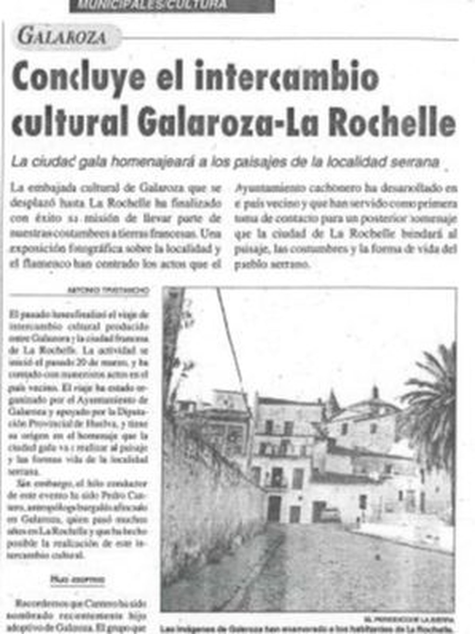 Reseña del intercambio de 1995 publicada en Huelva Información.