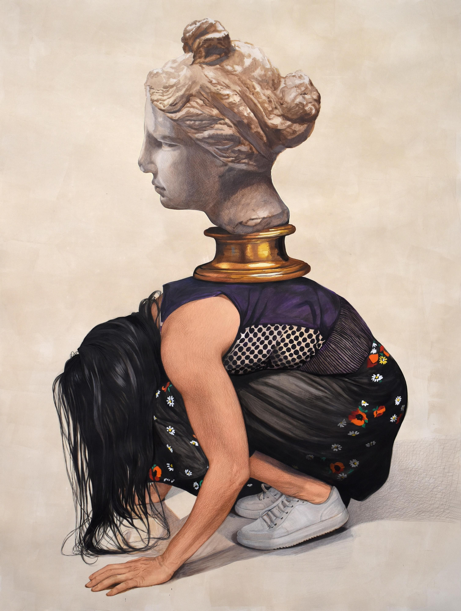 'Afrodita en procesión', obra en acrílico y lápiz sobre papel.