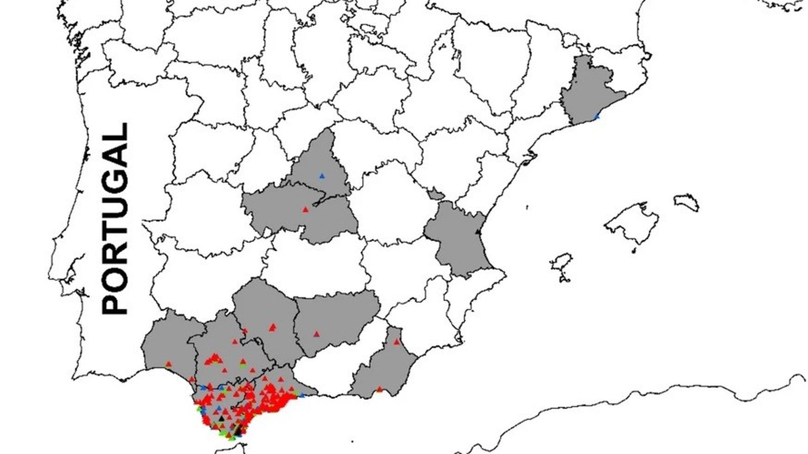 Mapa con los conteos de la presencia de avispón oriental.