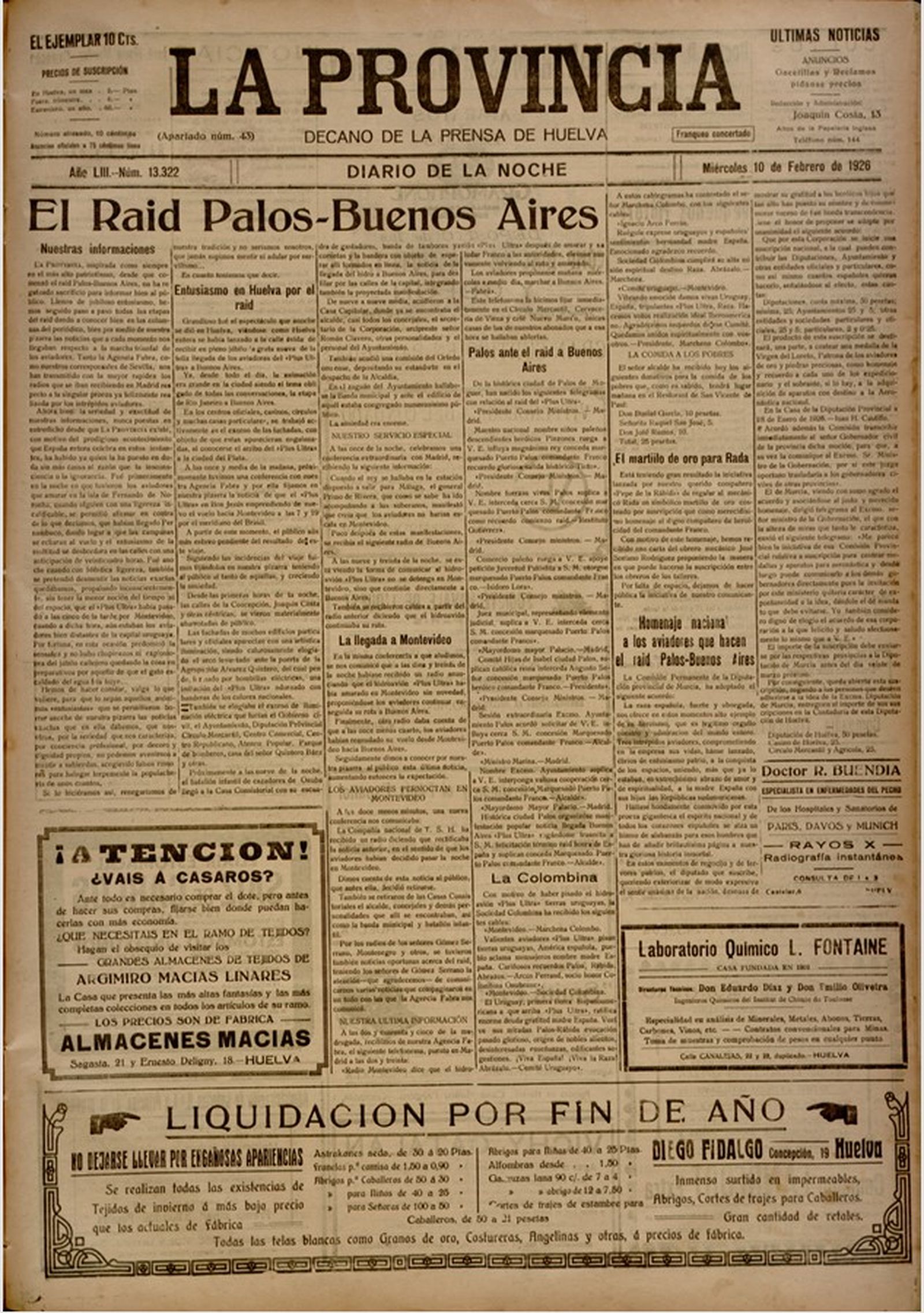 Página del periódico La Provincia donde se cuenta el vuelo del Plus Ultra.