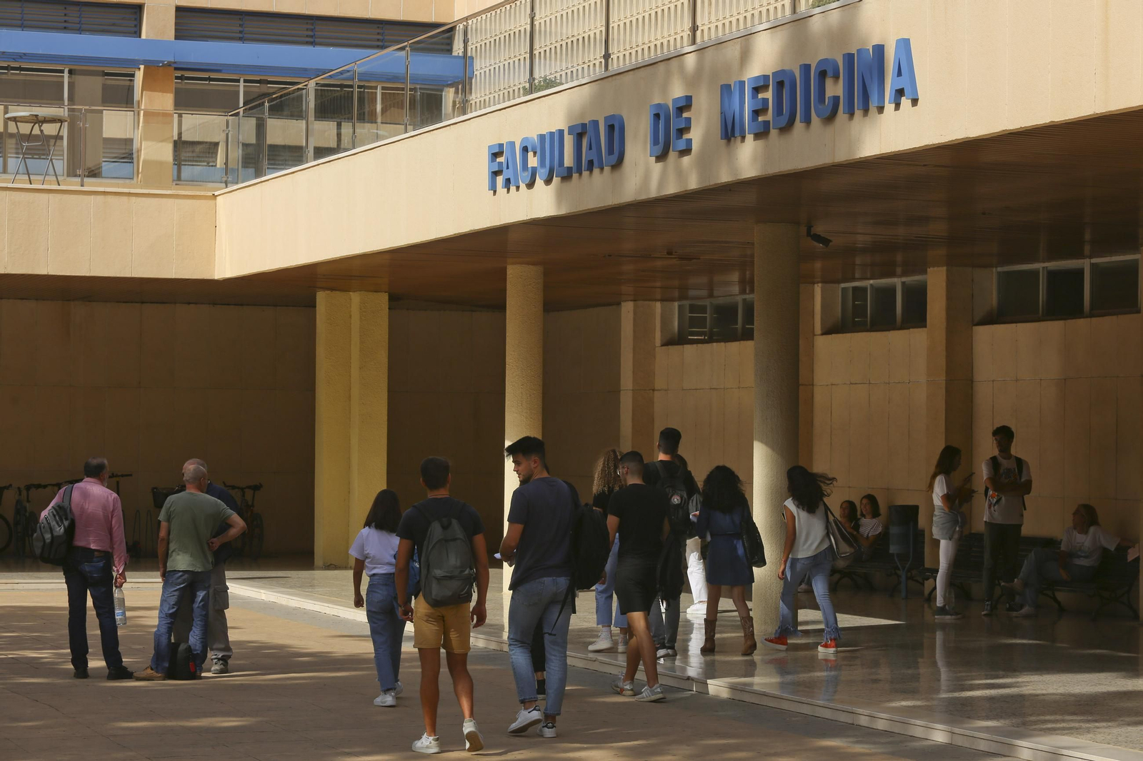 Estudiantes a las puertas de la Facultad de Medicina de Málaga. Estudiantes a las puertas de la Facultad de Medicina de Málaga.