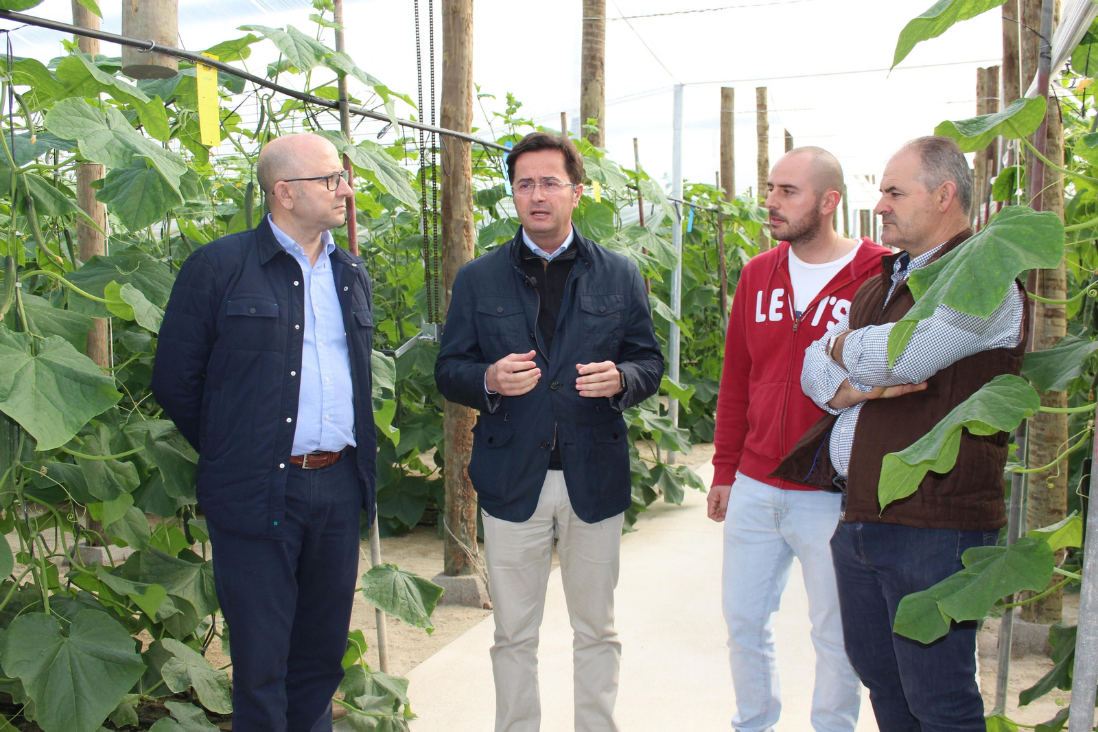 EL edil de Agricultura, el presidente de la Junta Local de Balerma y el alcalde ejidense, junto la propietario del invernadero ubicado en Balerma.