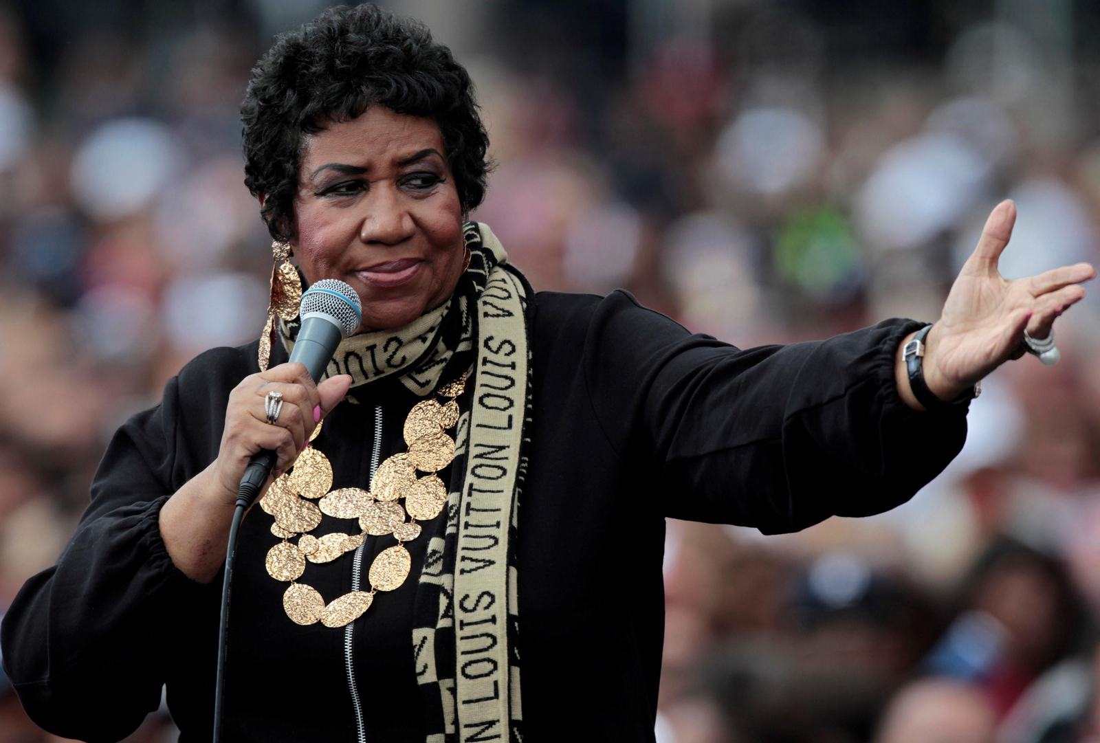Aretha en un evento por el Día del Trabajo  en Detroit.