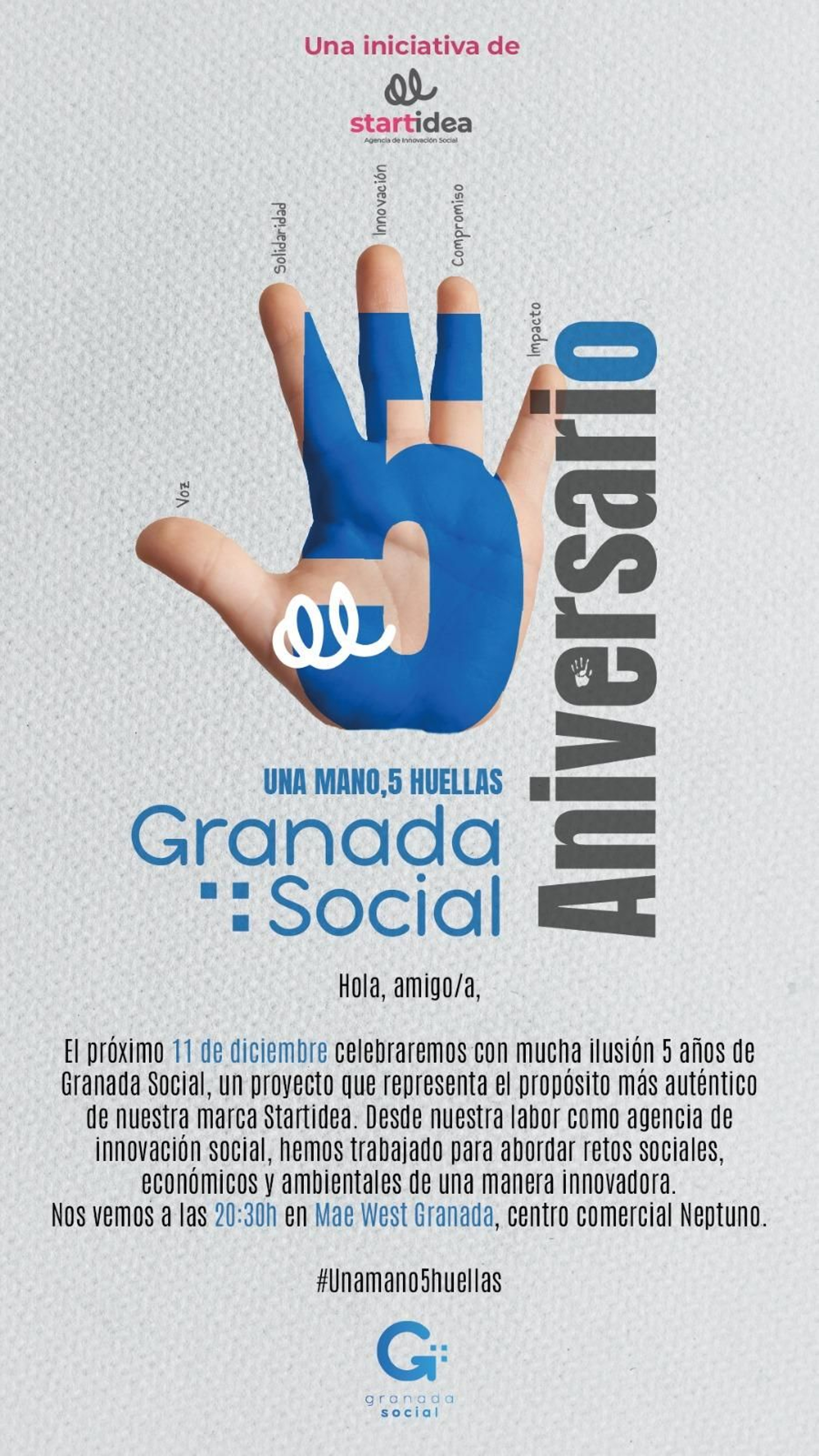 Cartel del quinto aniversario de Granada Social.