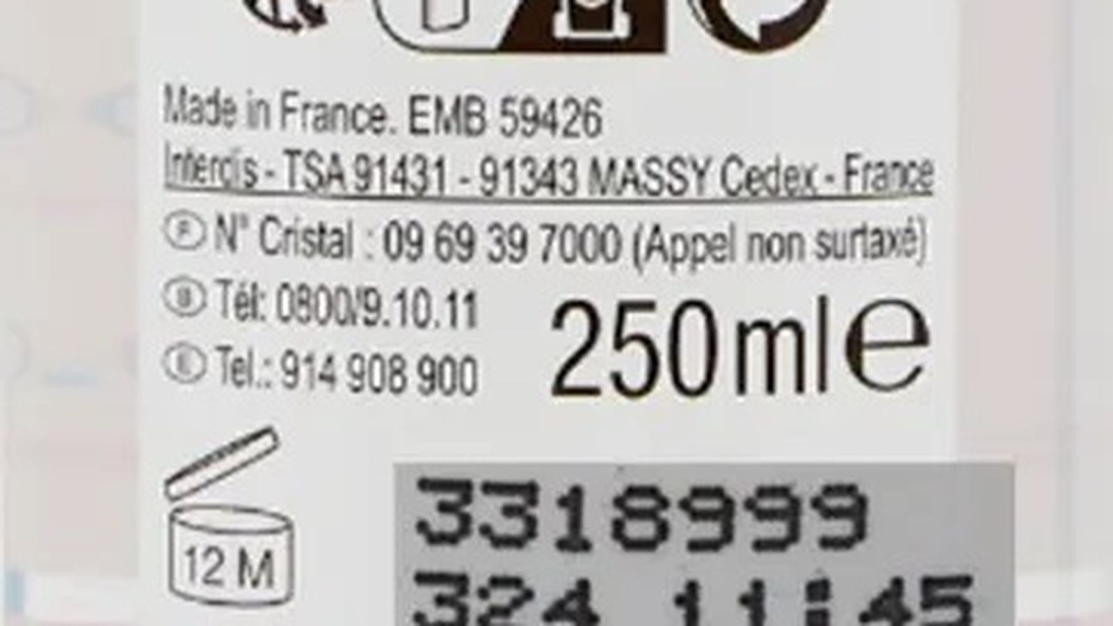 Imagen de la etiqueta donde se aprecia el lote afectado.