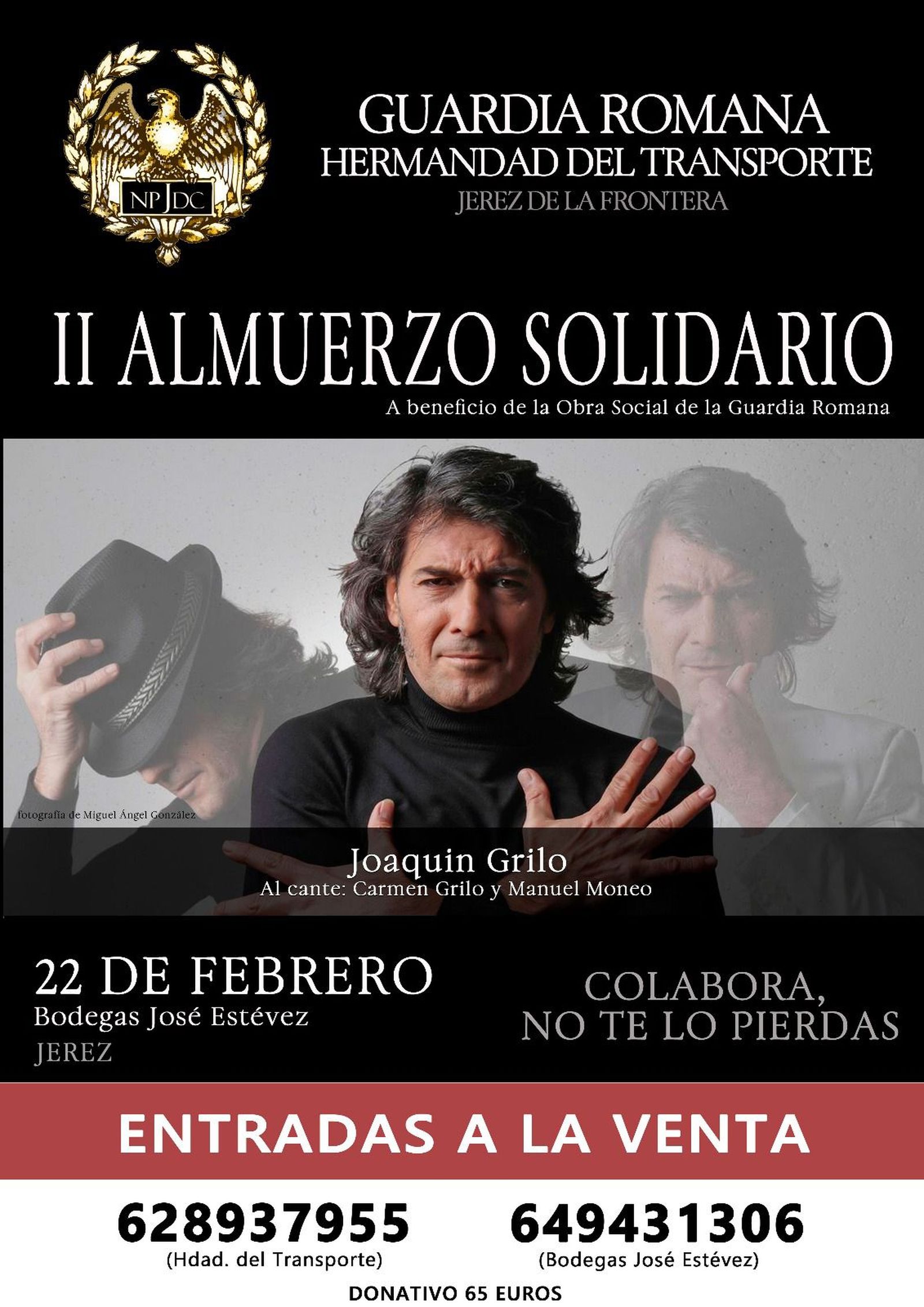 El Grilo, entre los artistas confirmados en el Almuerzo Solidario de la Guardia Romana de la Hermandad del Transporte