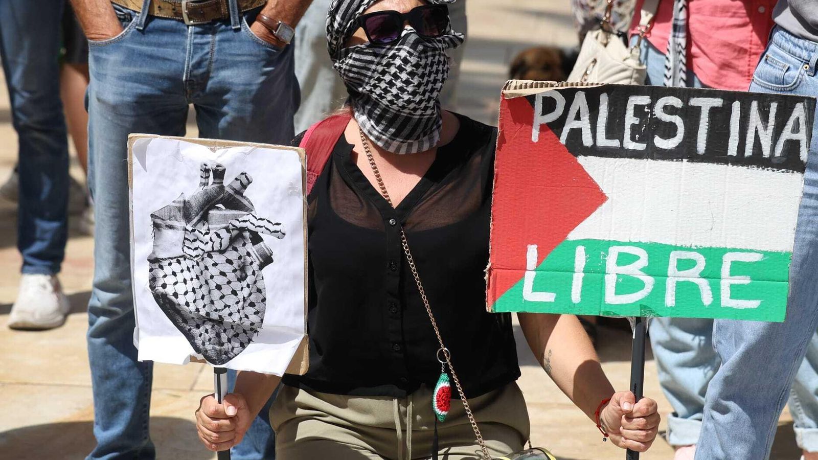 Uno de los manifestantes en Málaga, ante el Rectorado de la UMA.