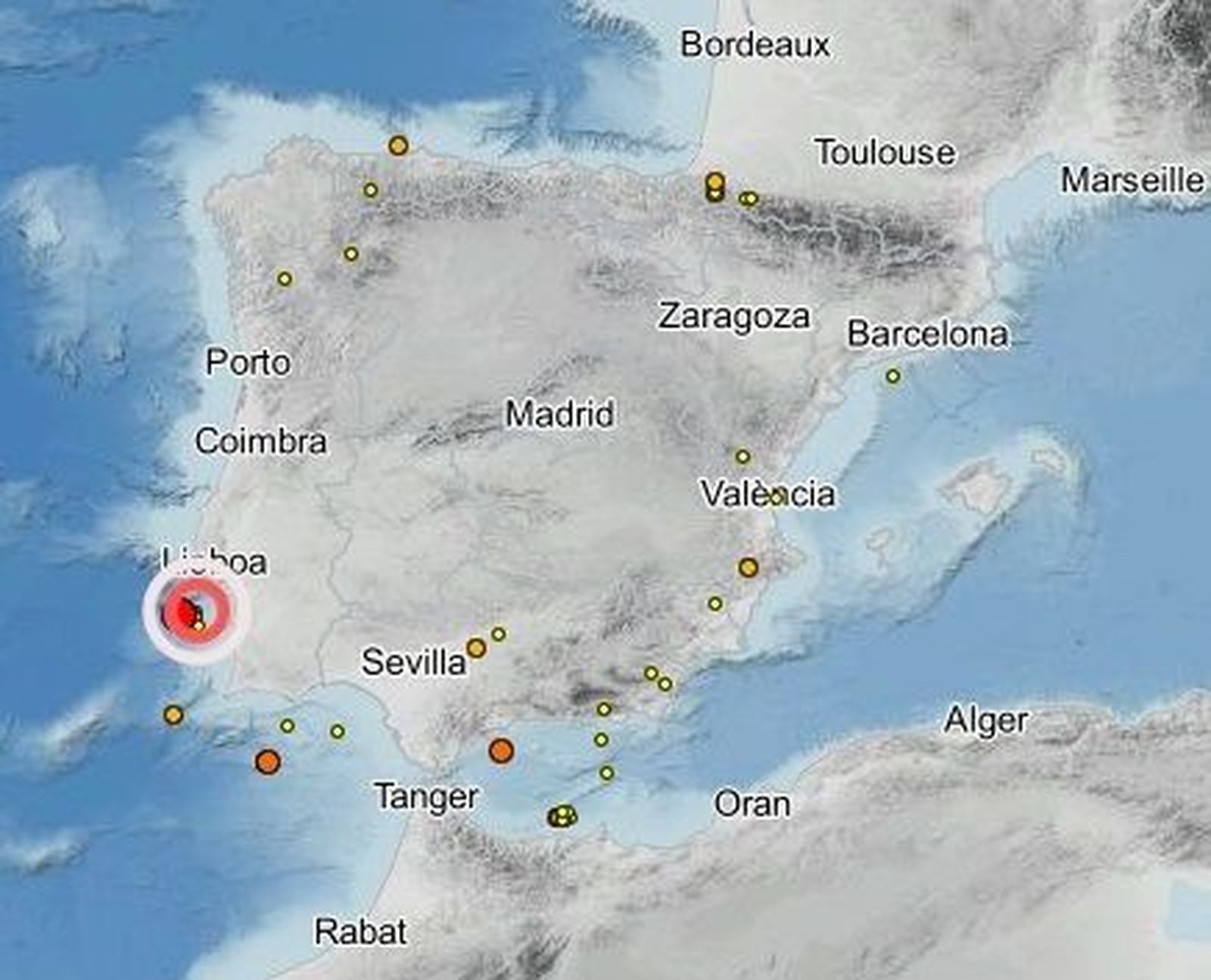 Imagen con la señal roja que indica el terremoto.