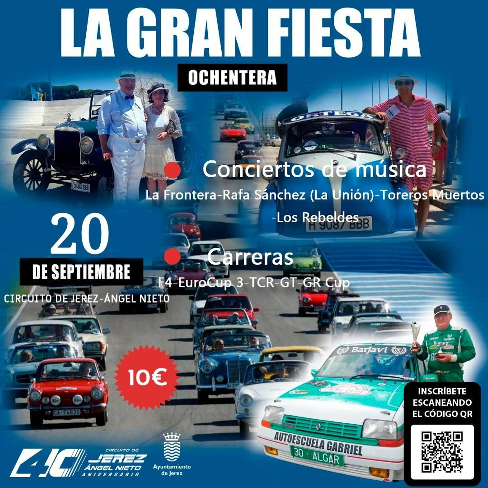 Cartel con la programación completa en el Circuito este fin de semana para celebrar el 40 Aniversario.