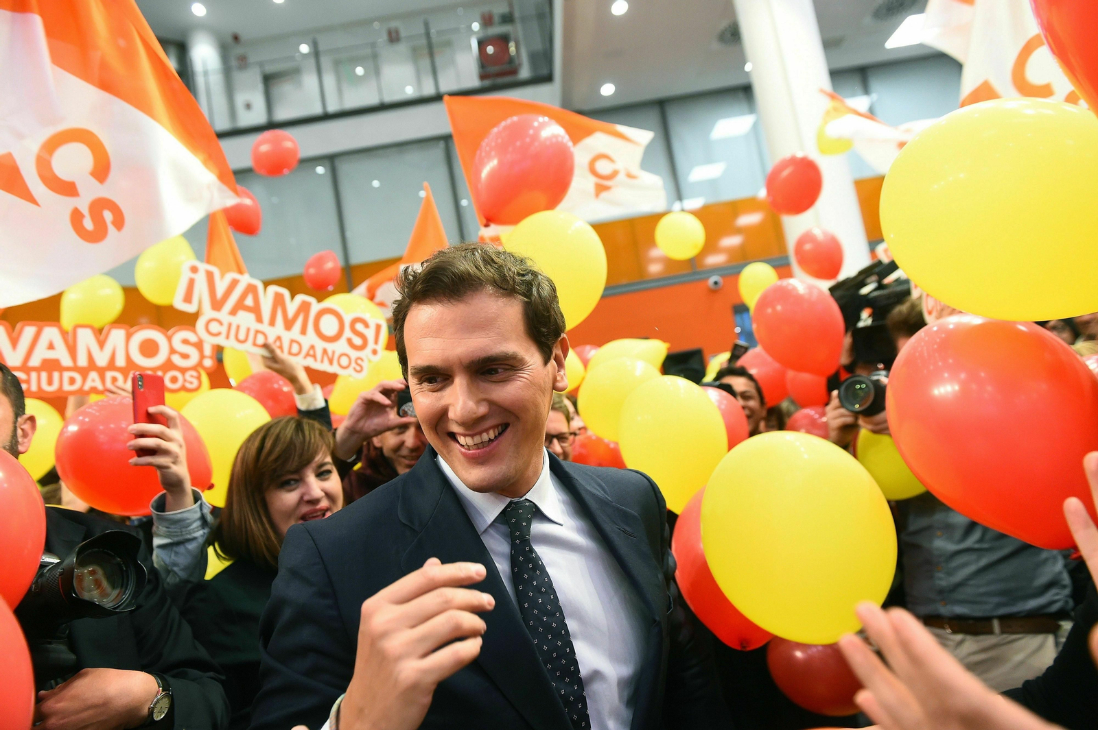 Albert Rivera, el miércoles de madrigada en la sede de Ciudadanos.