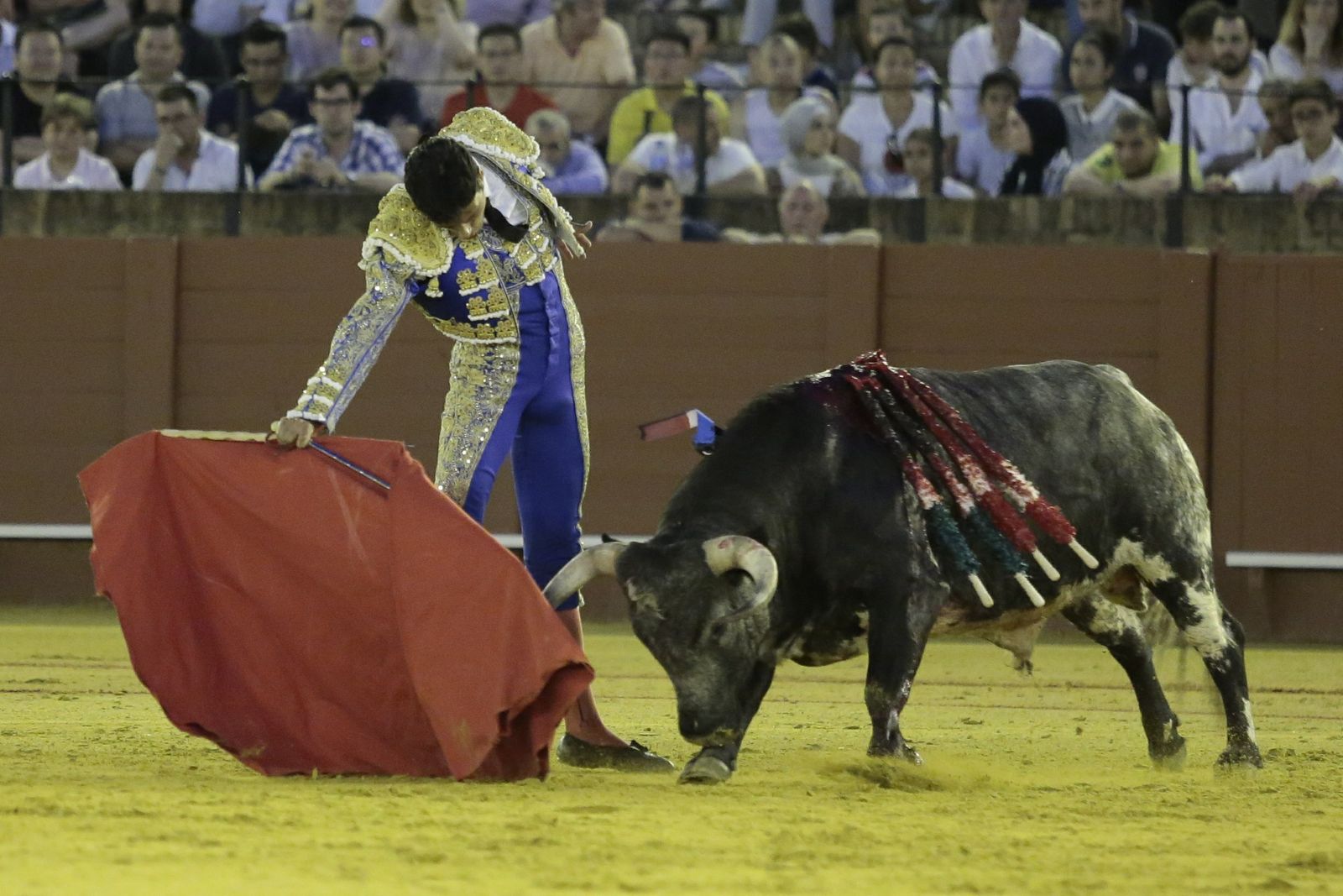 Kevin de Luis en un derechazo al segundo novillo de Partido de Resina, al que cortó una oreja.