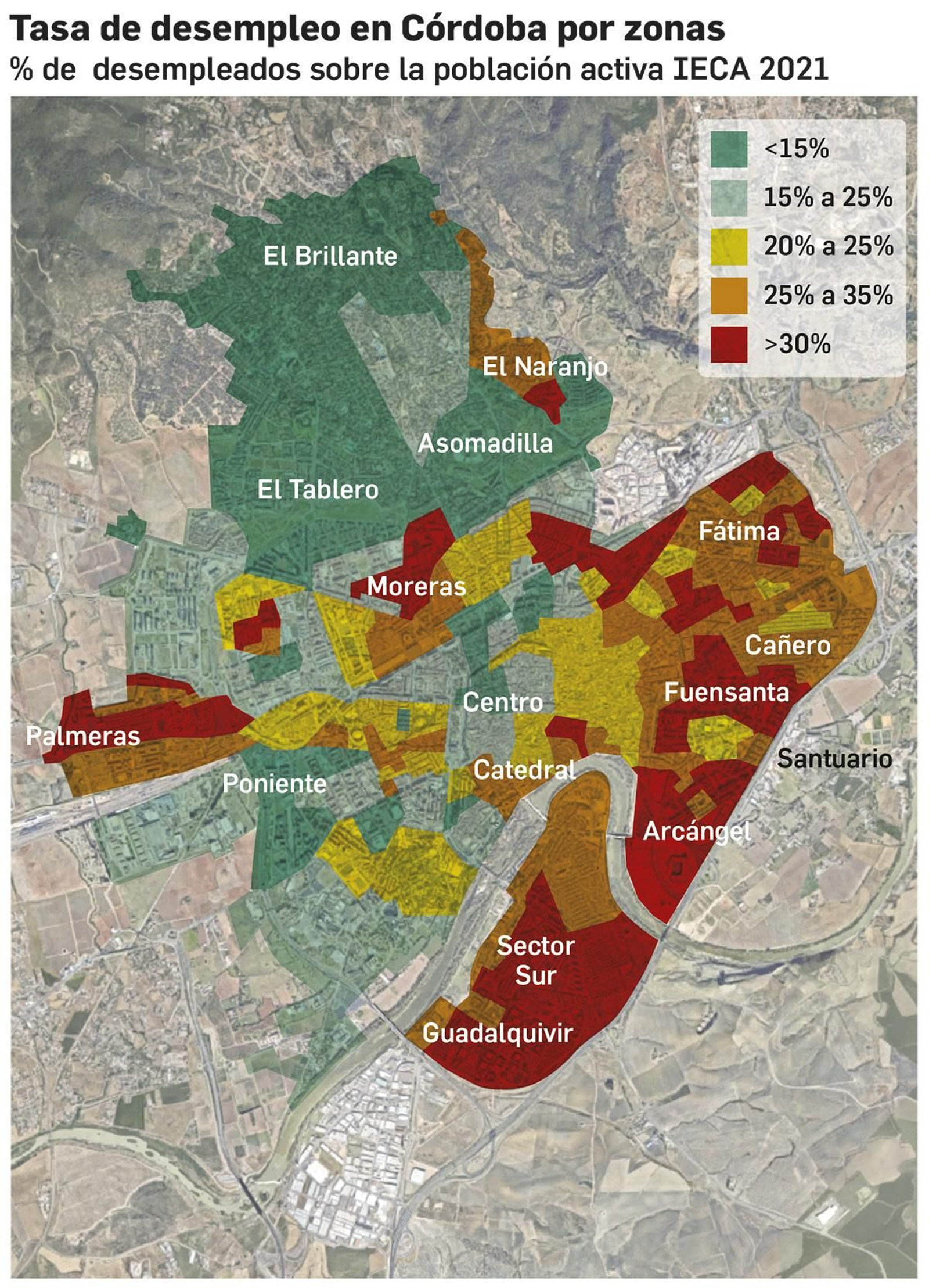 Mapa del desempleo en Córdoba. Fuente: IECA 2021.