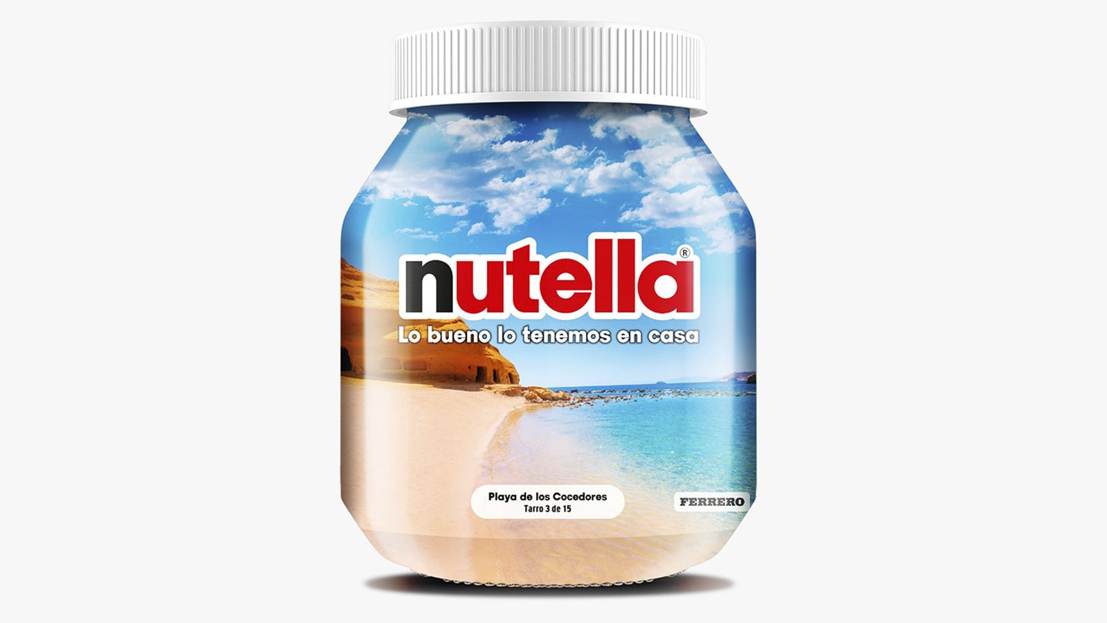 Tarro de Nutella con la foto de la playa de Los Cocedores (Pulpí).