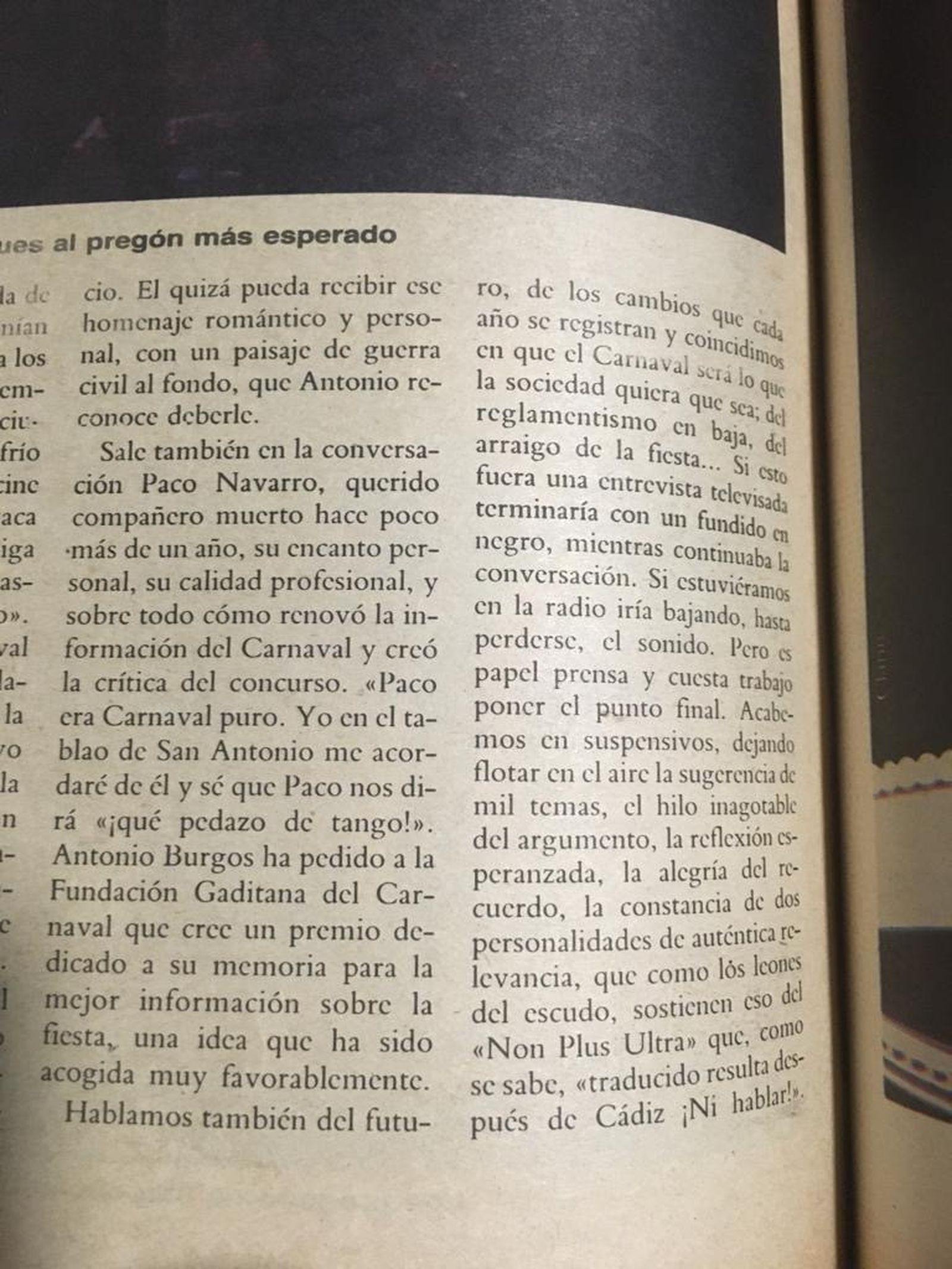 !988. Cuando Antonio Burgos propuso un premio dedicado a Paco Navarro