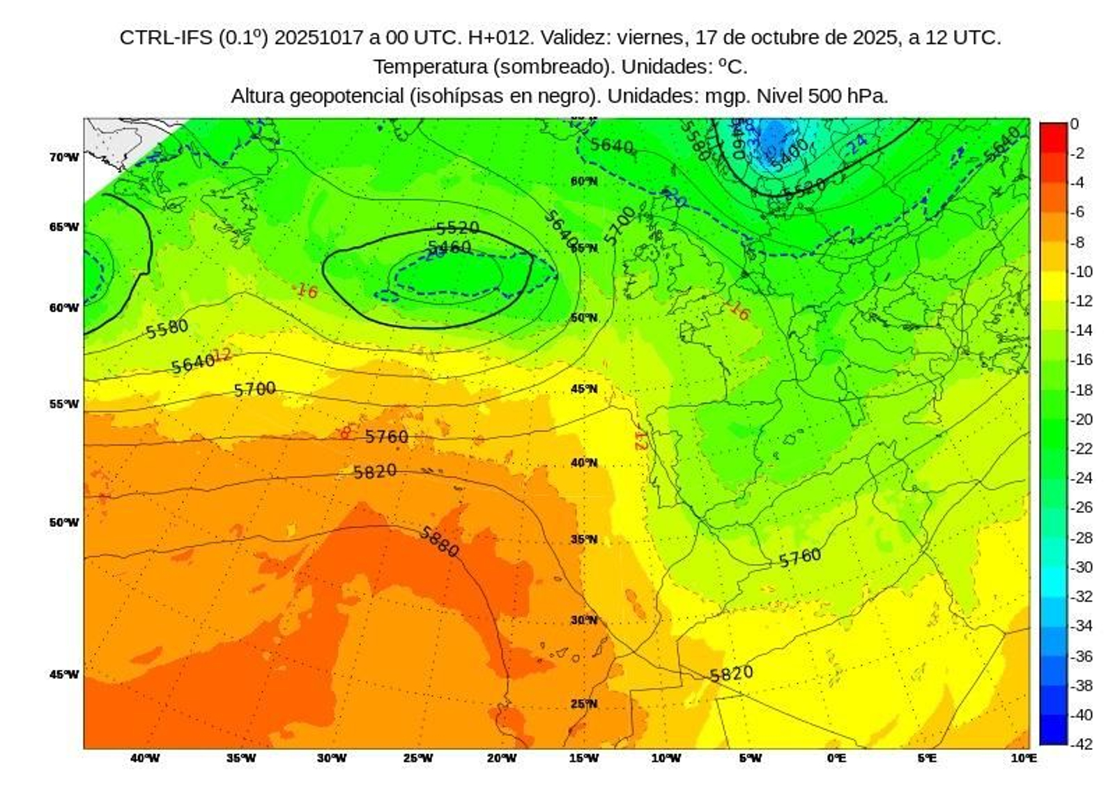Mapa de temperaturas previsto este viernes 17 de octubre