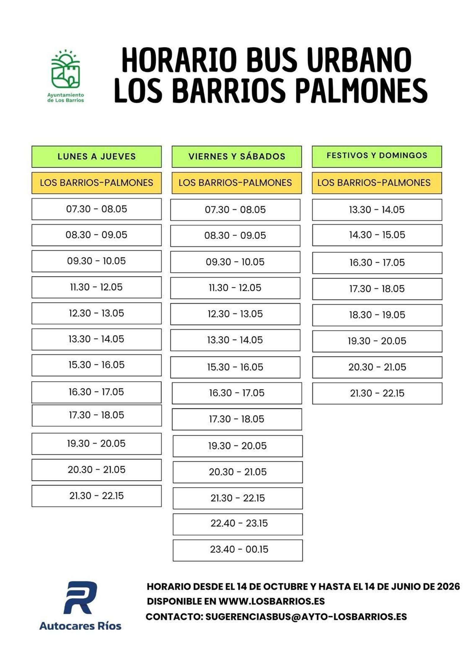 Horarios del autobús Los Barrios-Palmones.