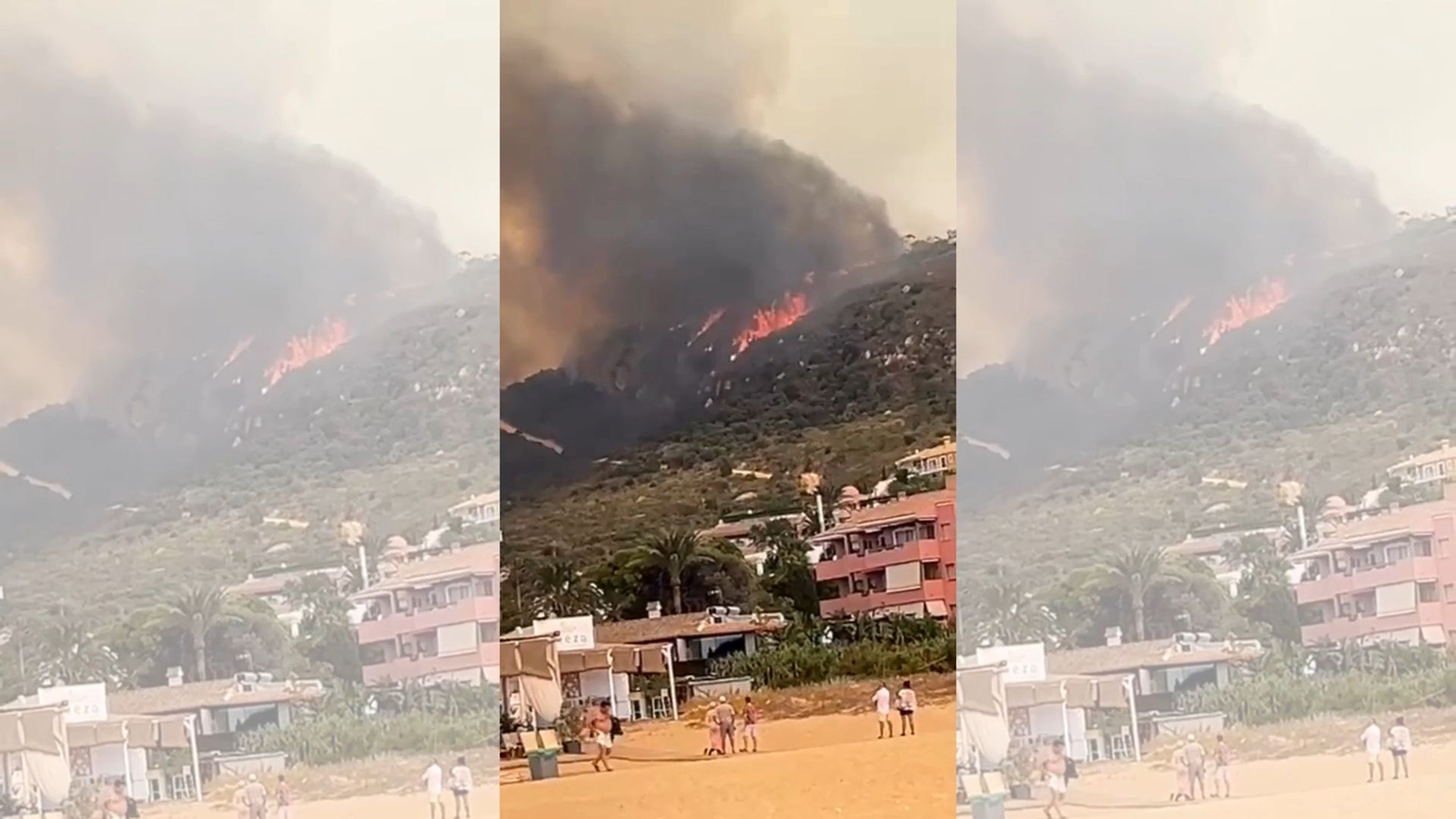 La arboleda junto a Atlanterra, ardiendo. La arboleda junto a Atlanterra, ardiendo.