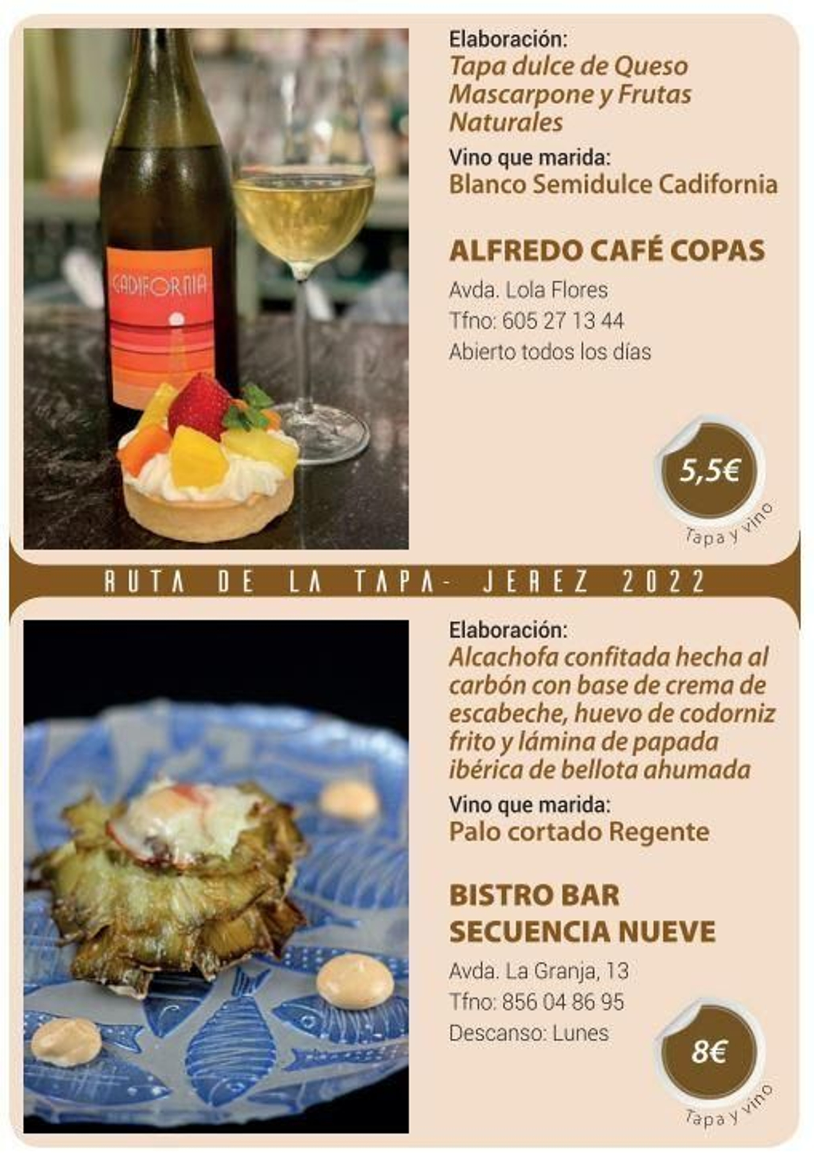 Ruta de la Tapa 'DesTapa Jerez': establecimientos, tapas maridadas y precios