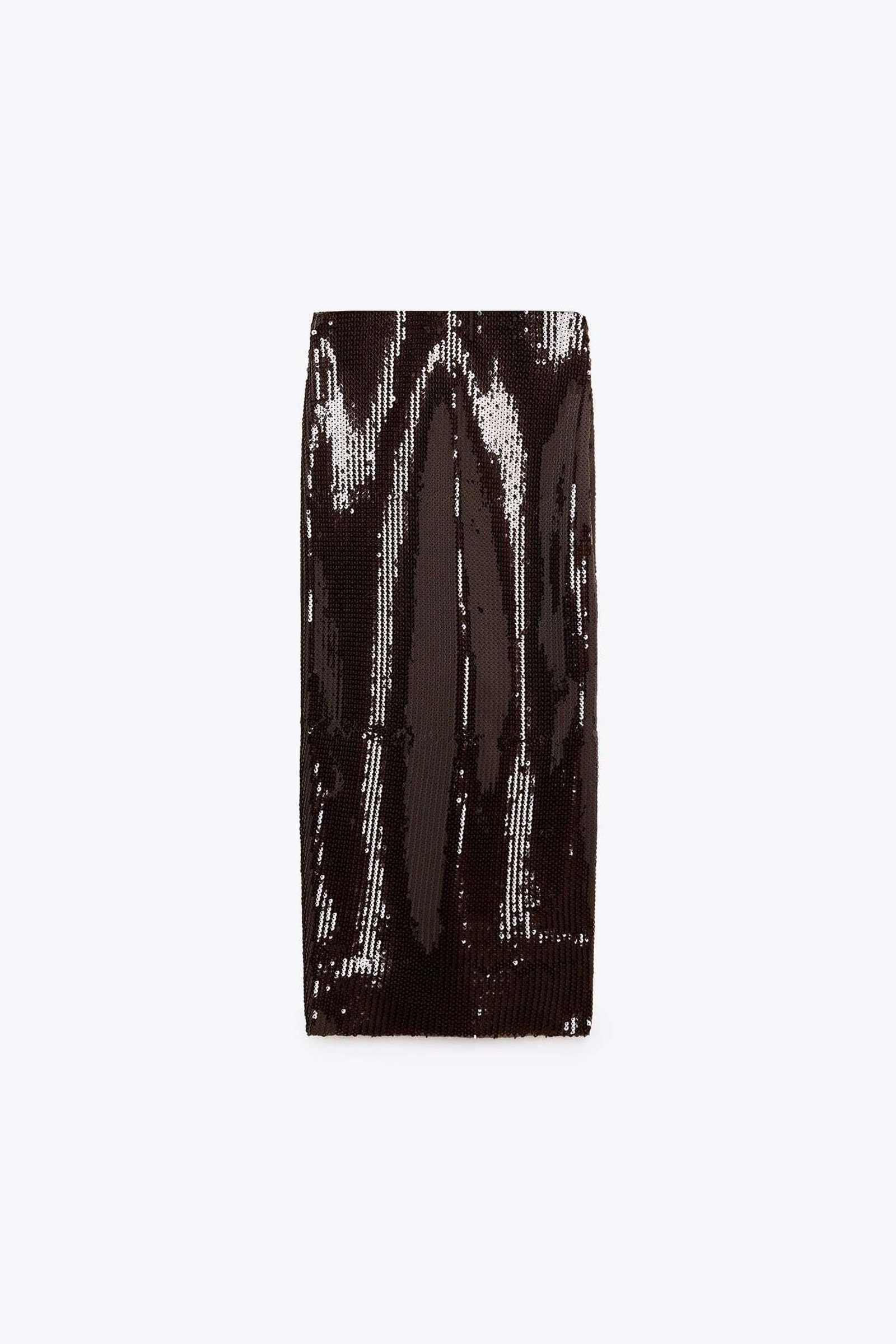 Falda de lentejuelas marrón de Zara. Falda de lentejuelas marrón de Zara.