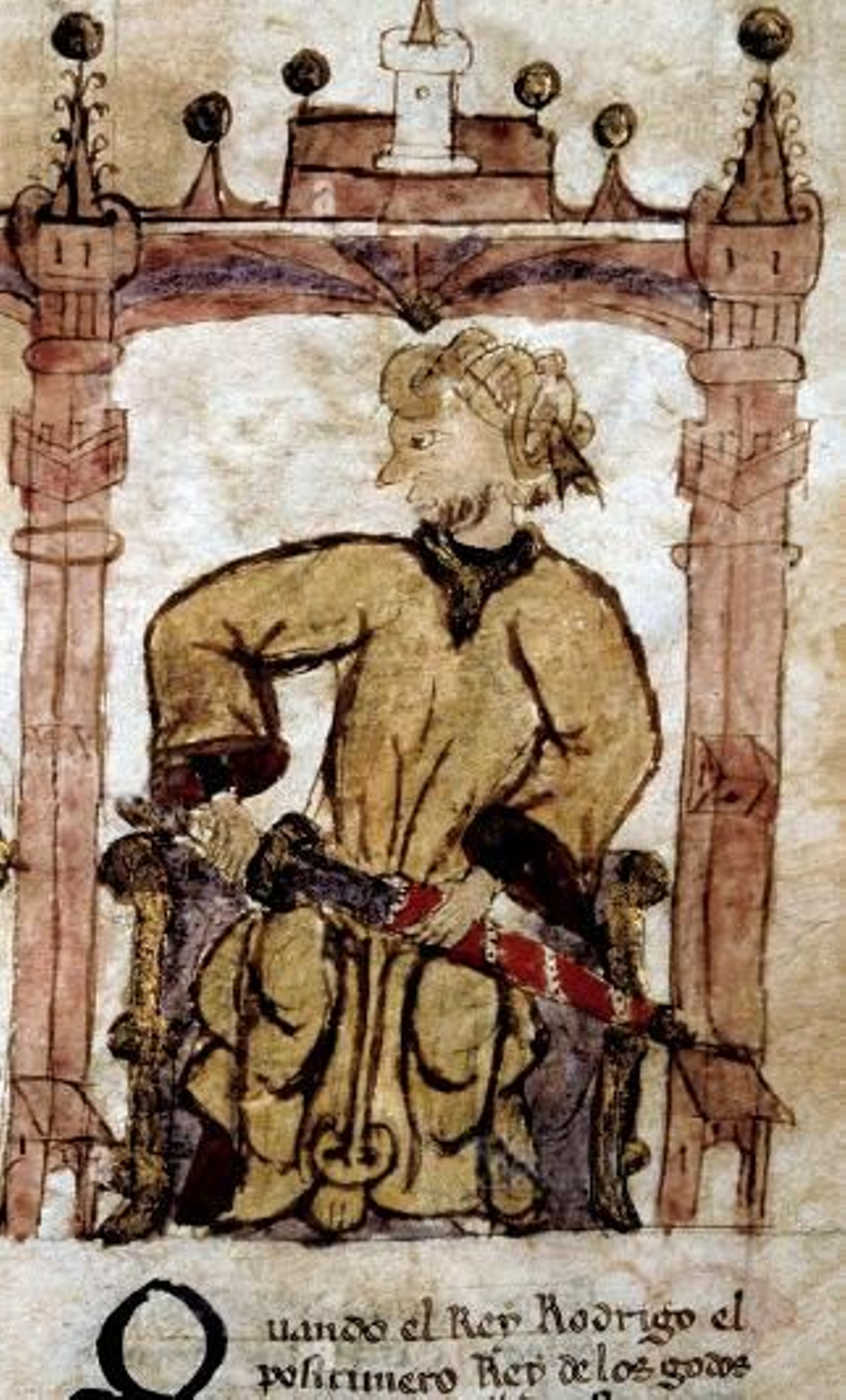 Representación del general Tariq ben Ziyad en la Crónica General de España de 1344.