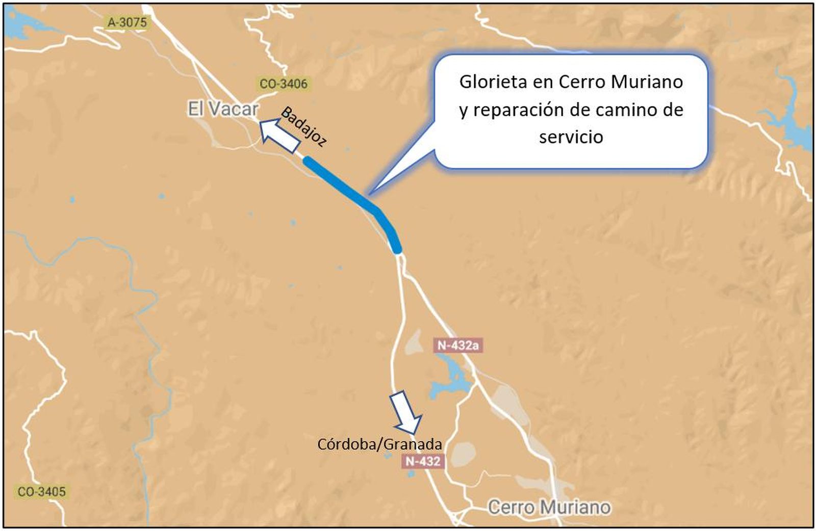 Localización de la glorieta en la N-432, en Cerro Muriano.