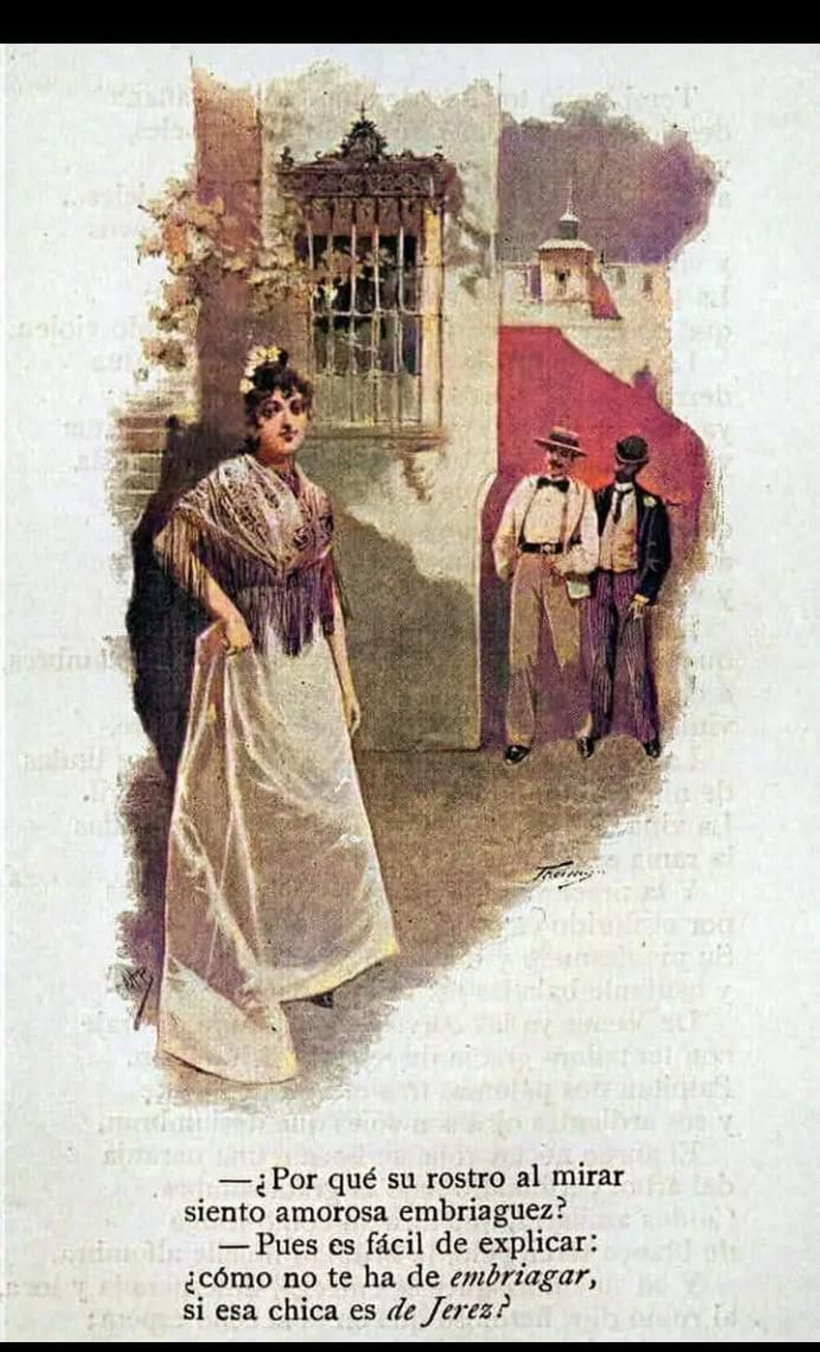 Escena costumbrista andaluza en un dibujo de finales del XIX.