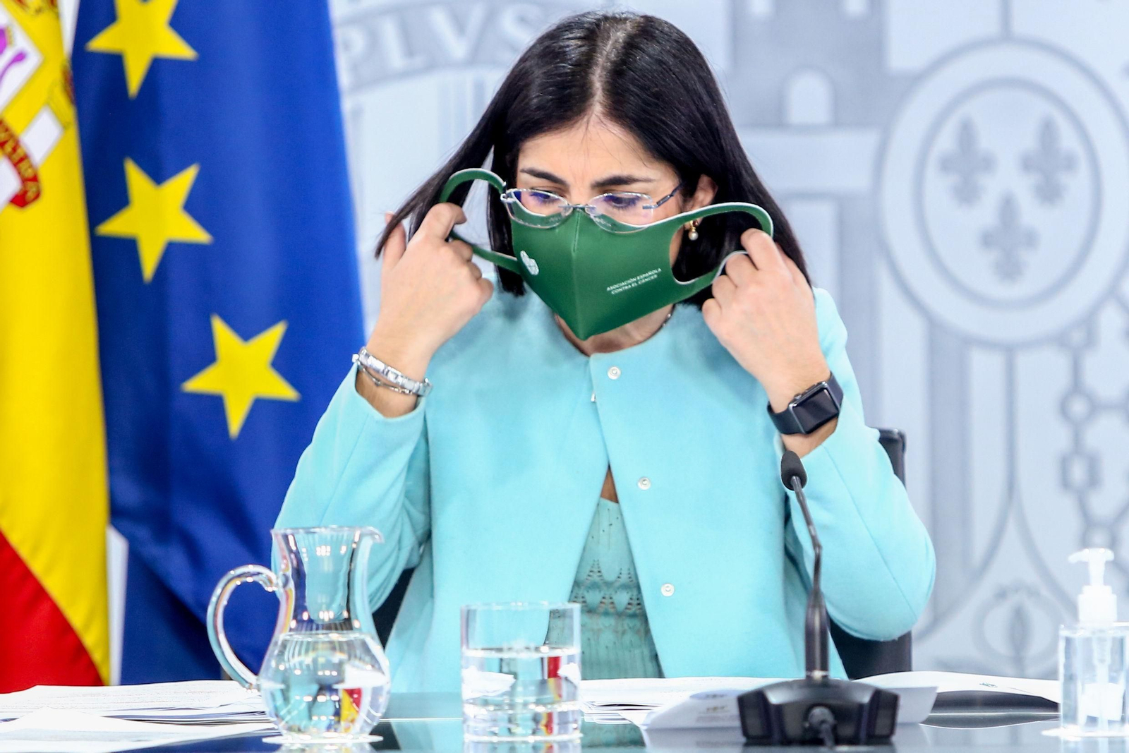 La ministra de Sanidad, Carolina Darias, durante una rueda de prensa en Moncloa.