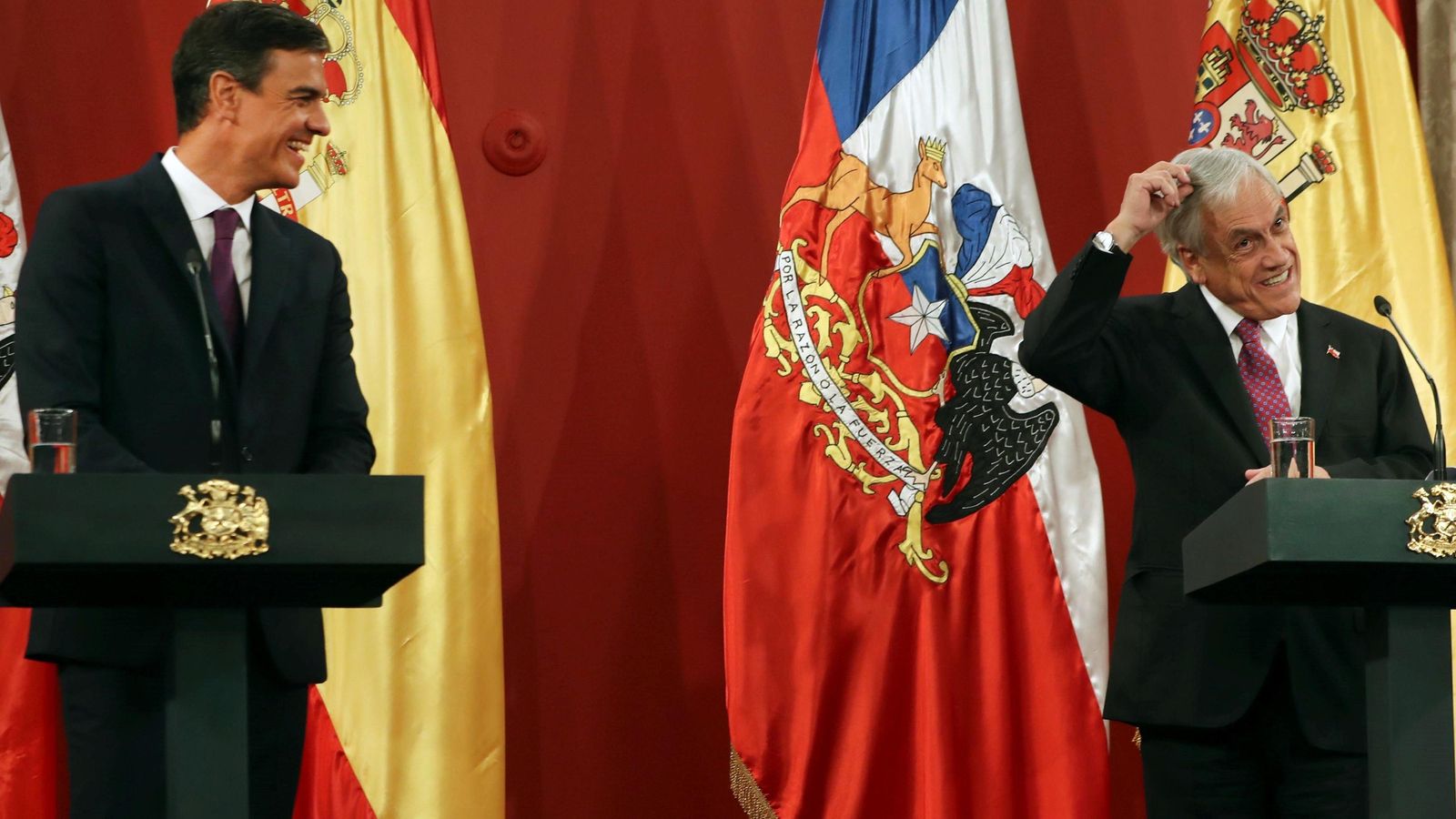 El presidente del Gobierno español, Pedro Sánchez, y el presidente de Chile, Sebastián Piñera.