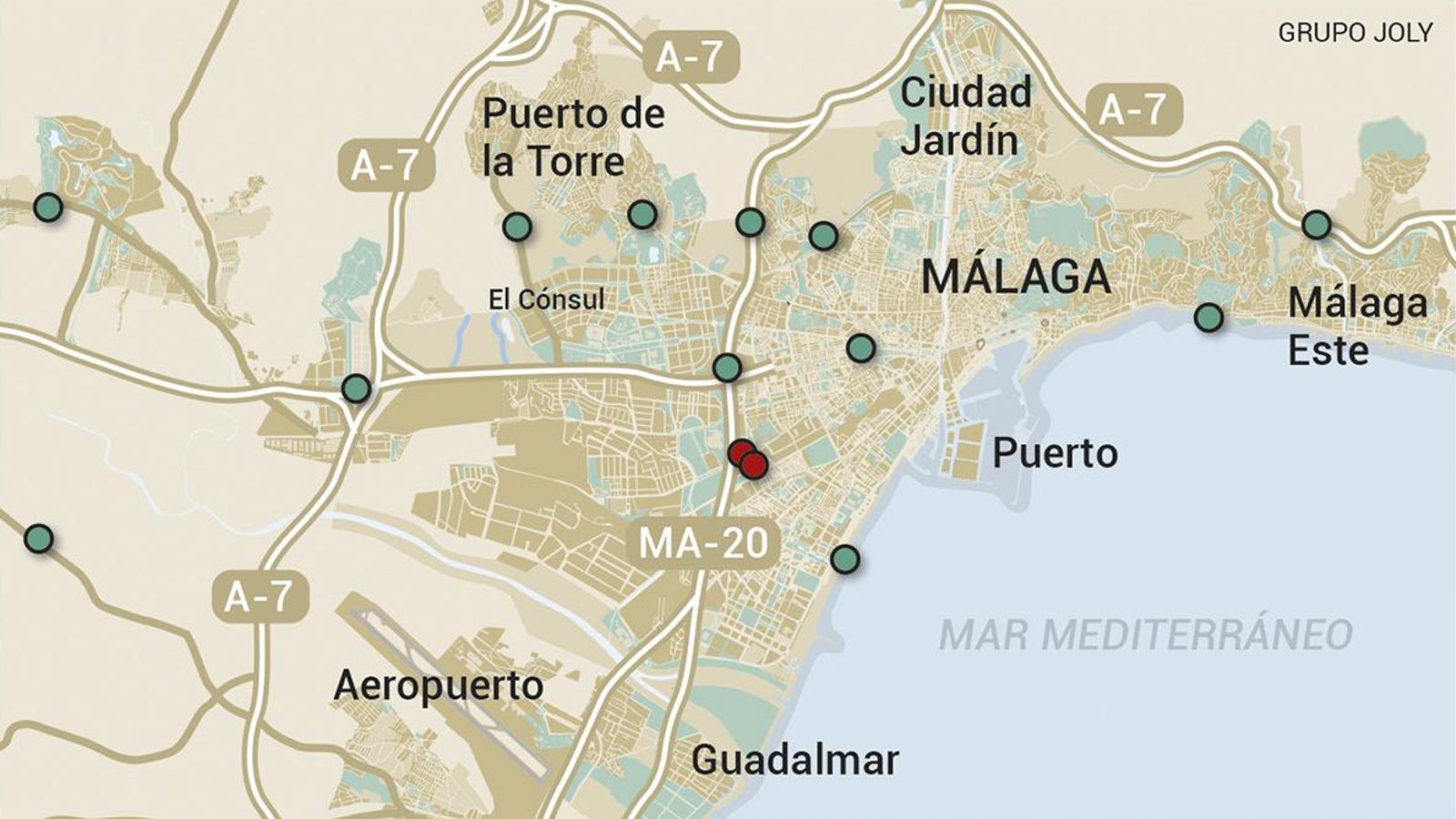 Los 14 radares de Málaga capital. Fuente: DGT y elaboración propia.