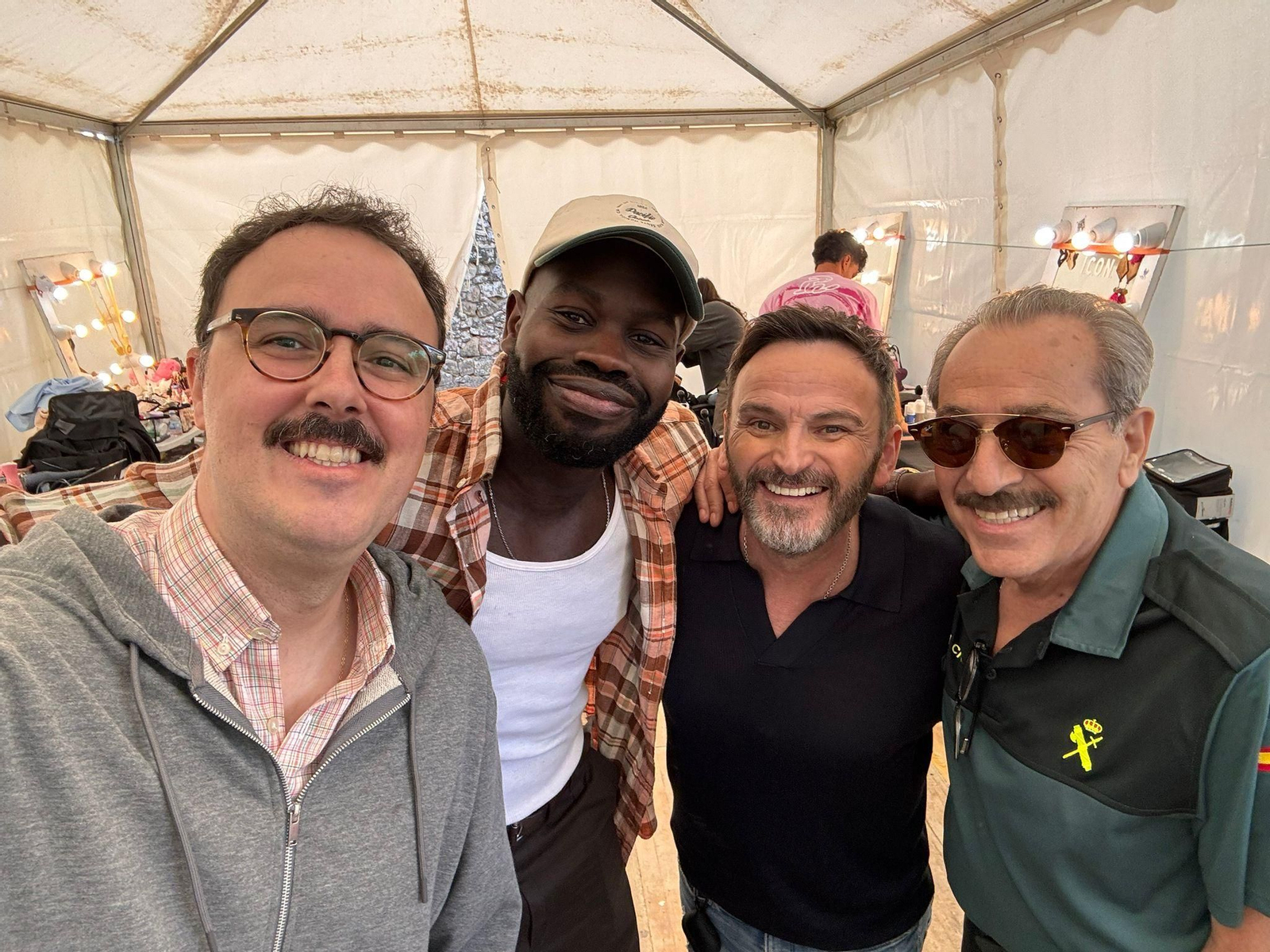 Los actores algecireños Arjona y Thior, con Fernando Tejero y Enrique Villén.