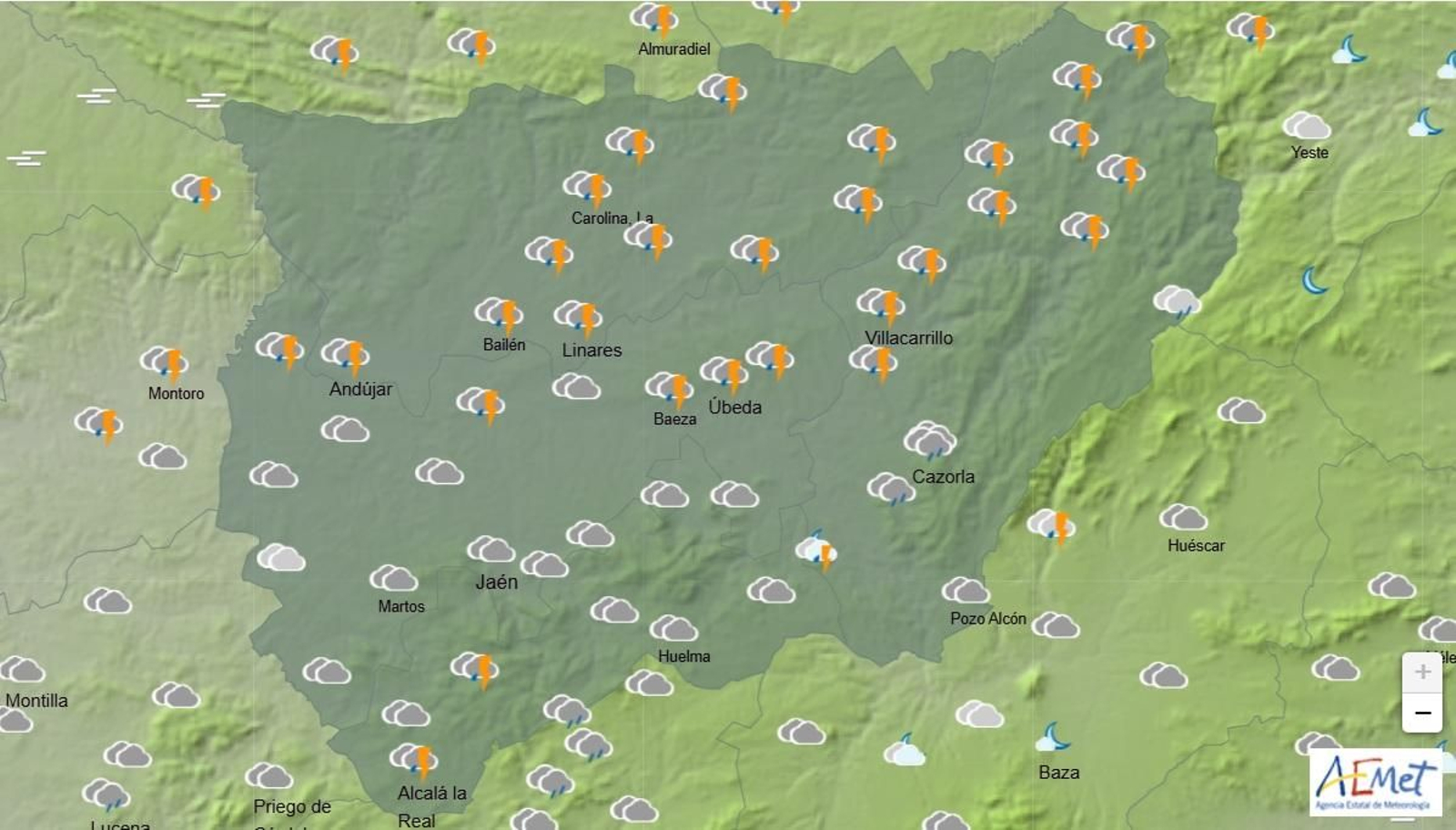 La madrugada del miércoles dejará agua en buena parte de la provincia de Jaén.