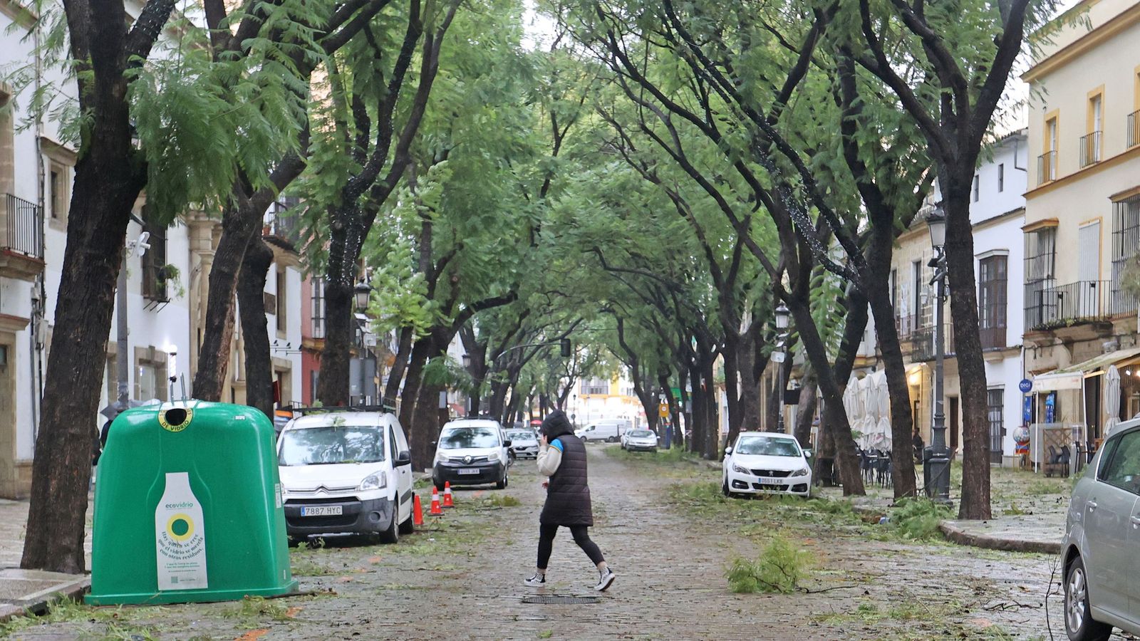 Imágenes del paso de la borrasca Kristin por el centro de Jerez