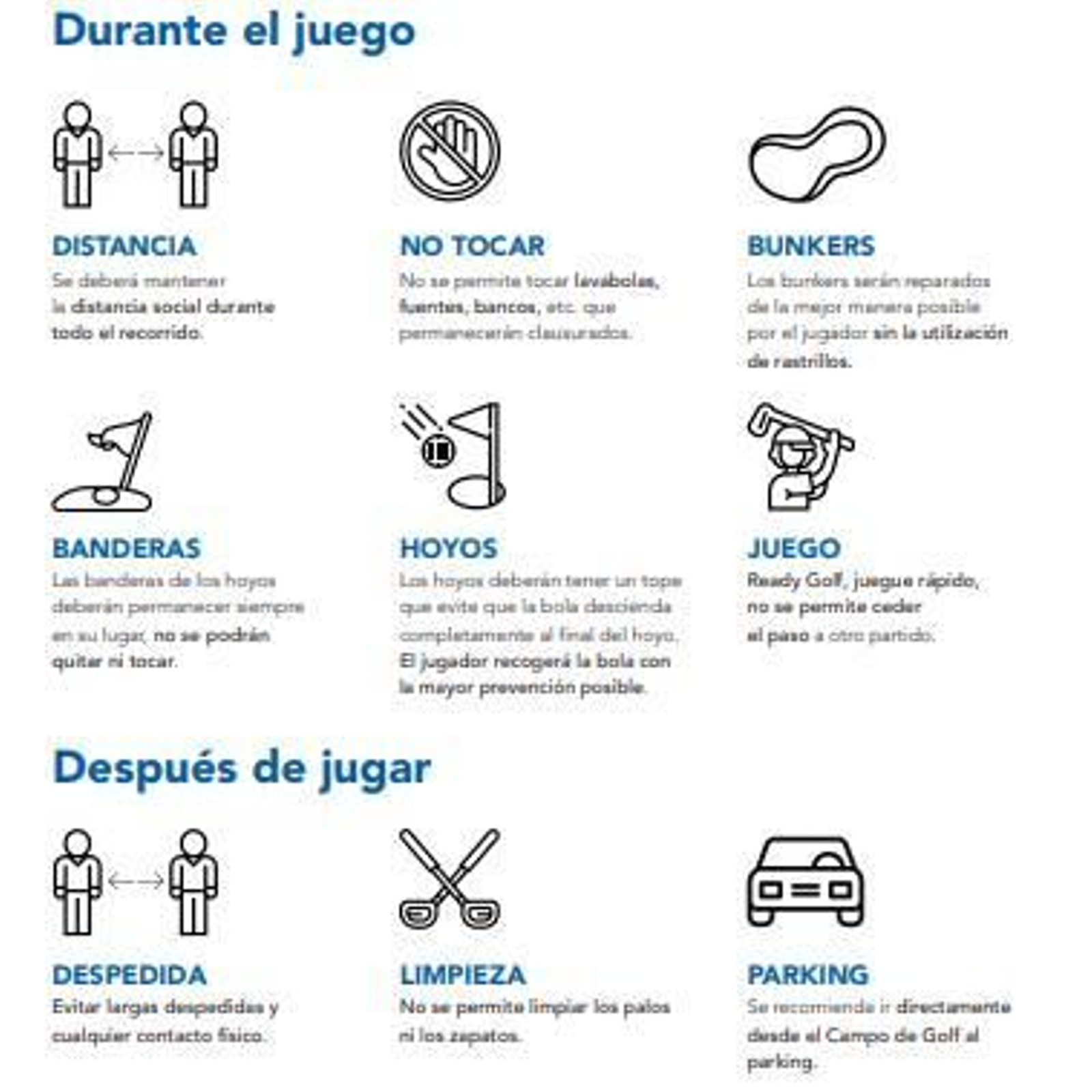 Directrices para la práctica del golf recreacional de forma segura (Covid-19).