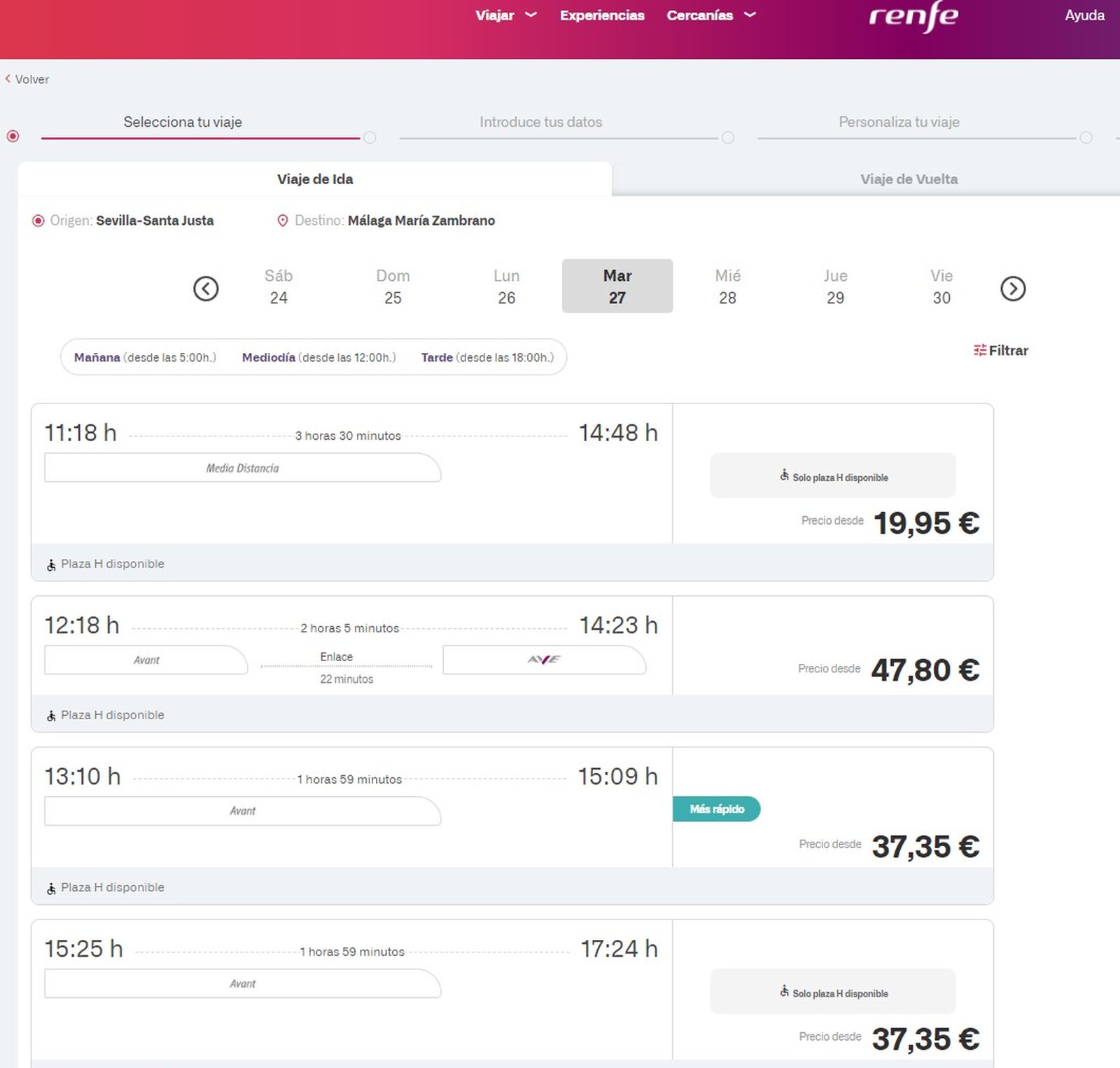 Trayectos Sevilla-Málaga