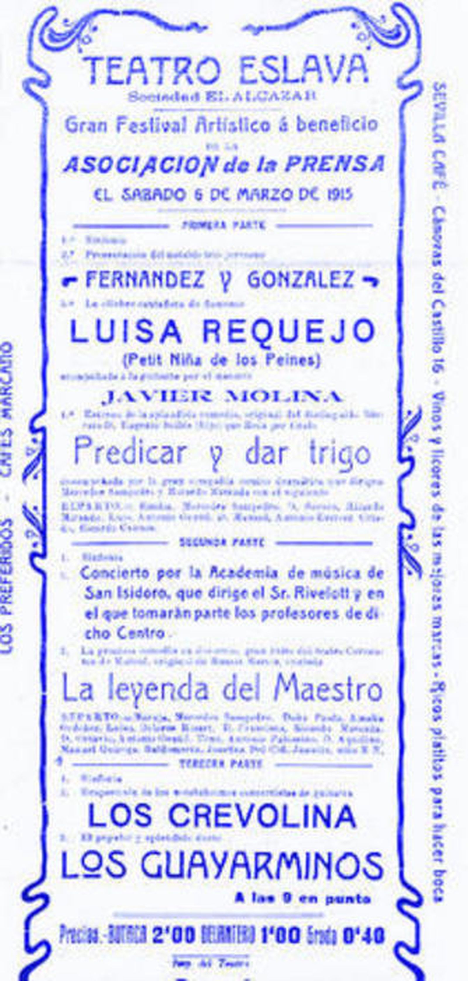 Una función del Eslava, en 1915, a beneficio de la Asociación de la Prensa
