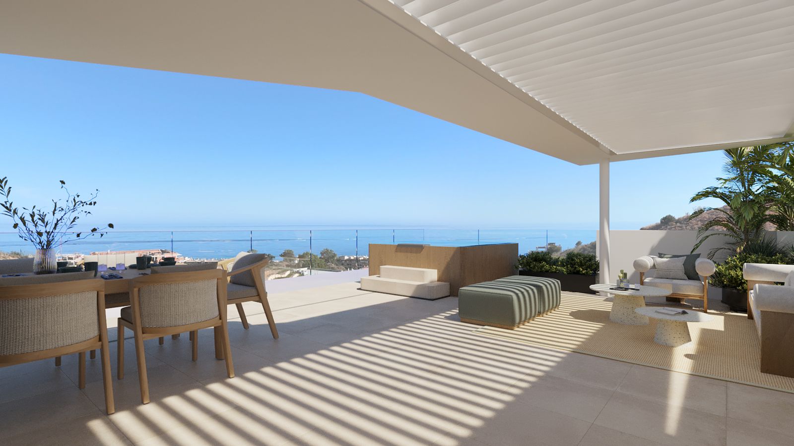 Gran terraza de una vivienda ático de la nueva promoción Idilia Aire de AEDAS Homes en Rincón de la Victoria, Málaga.