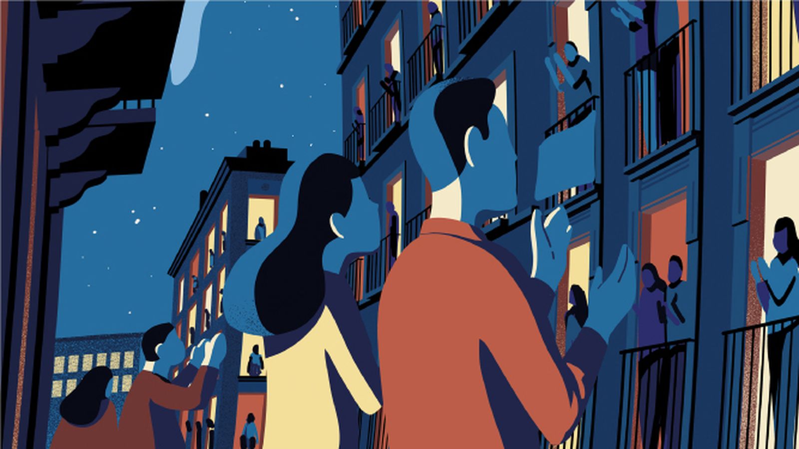 Ilustración de los aplausos a los sanitarios durante el confinamiento
