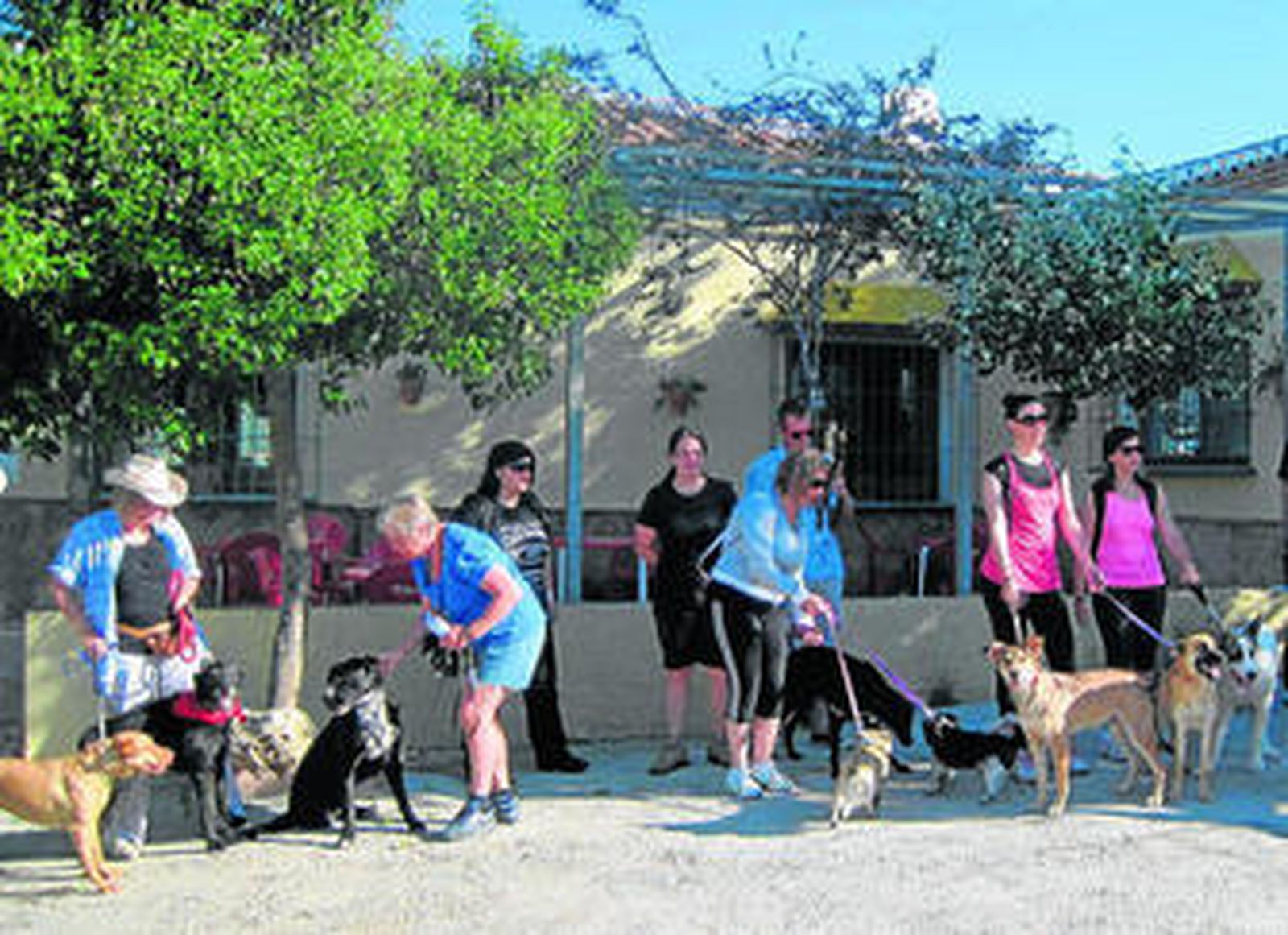 Senderistas, ayer, en la ruta con mascotas.