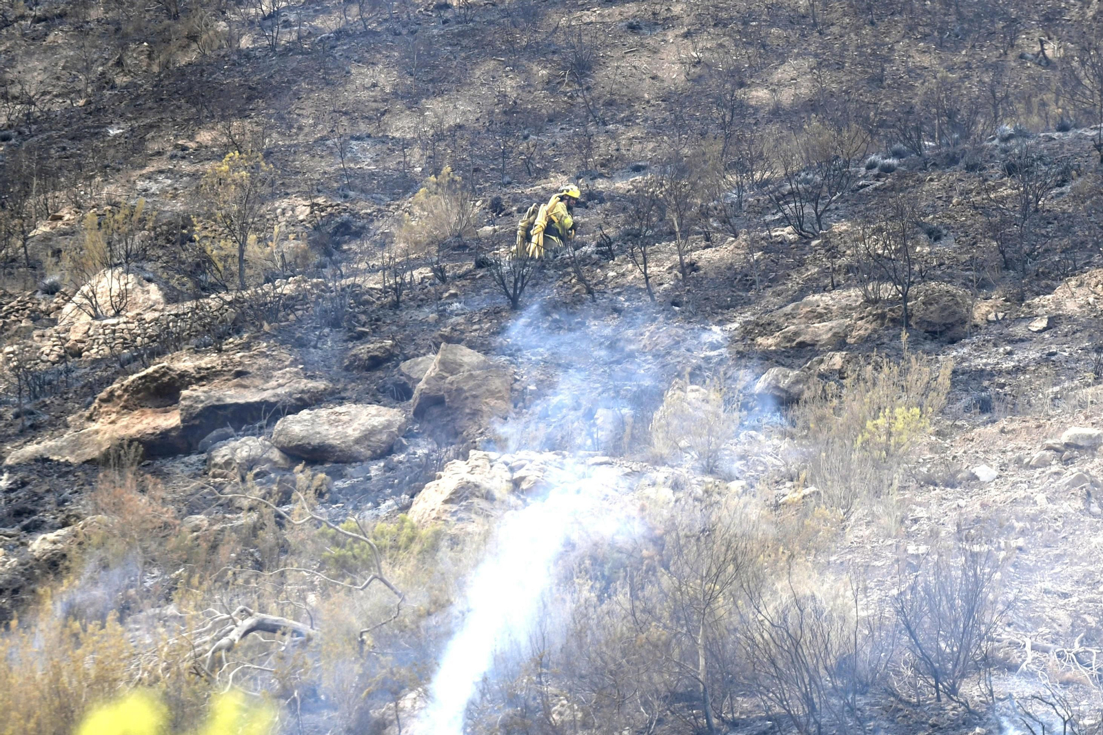 Un operativo del Infoca en la zona siniestrada por el incendio de Los Guájares.