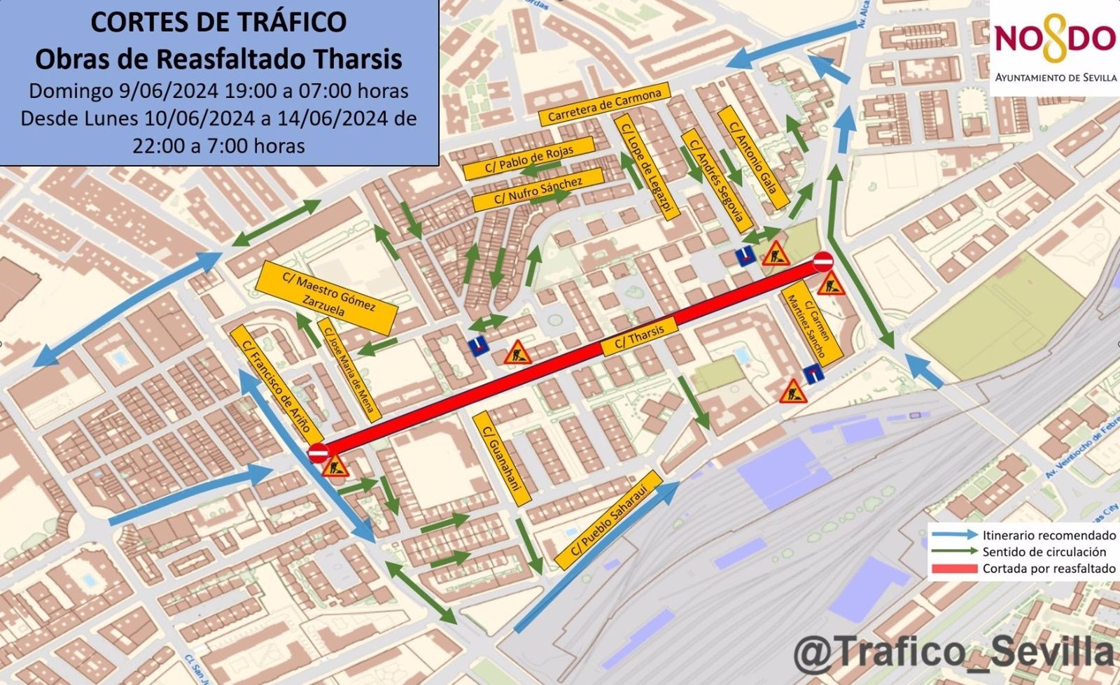 La calle Tharsis, cortada al tráfico del 9 al 14 de junio