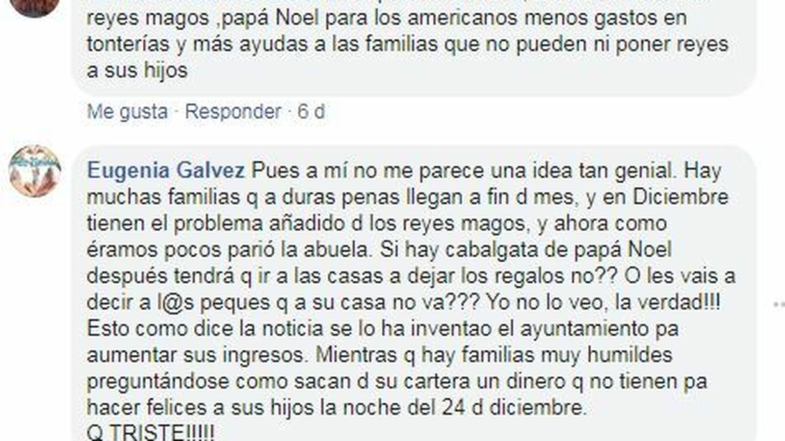 Comentarios negativos sobre el pasacalles de Papá Noel en El Puerto.