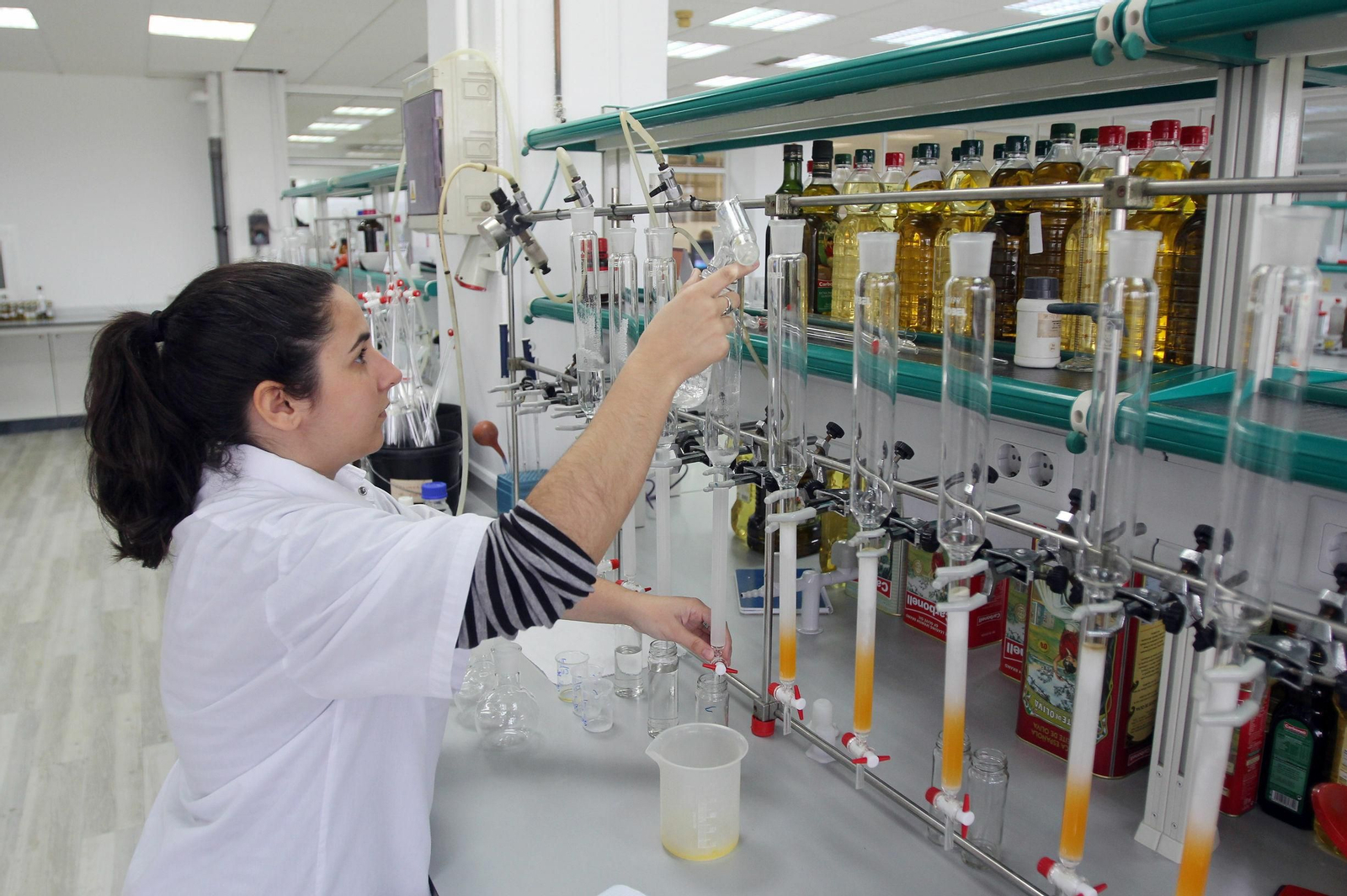 Una operaria de laboratorio en la fábrica de Deoleo en Córdoba Una operaria de laboratorio en la fábrica de Deoleo en Córdoba