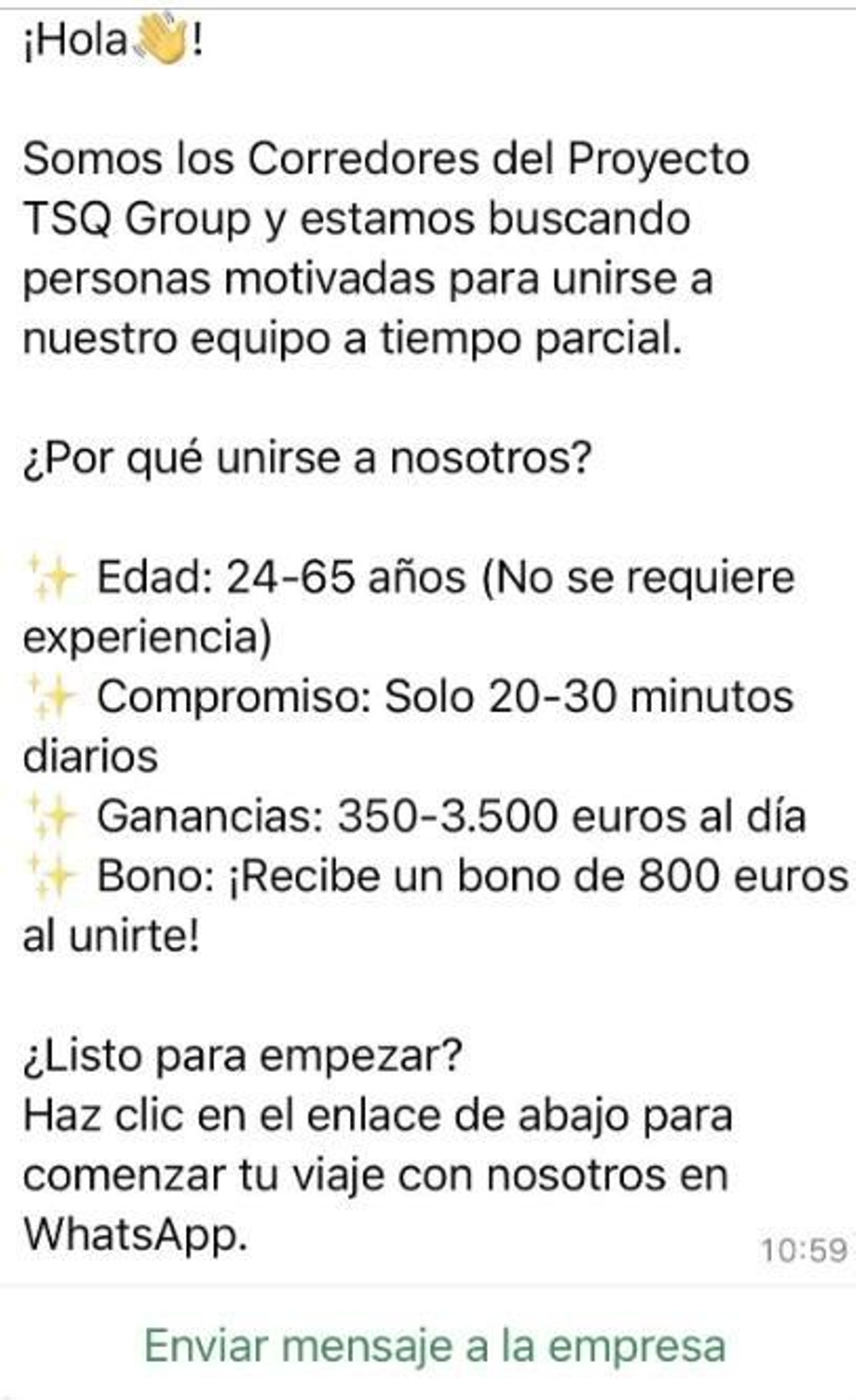 Mensaje del presunto fraude.